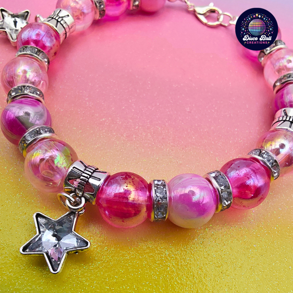 Cosmic Star Charm Beaded Bracelet – Celestial Iridescent Galaxy Jewellery