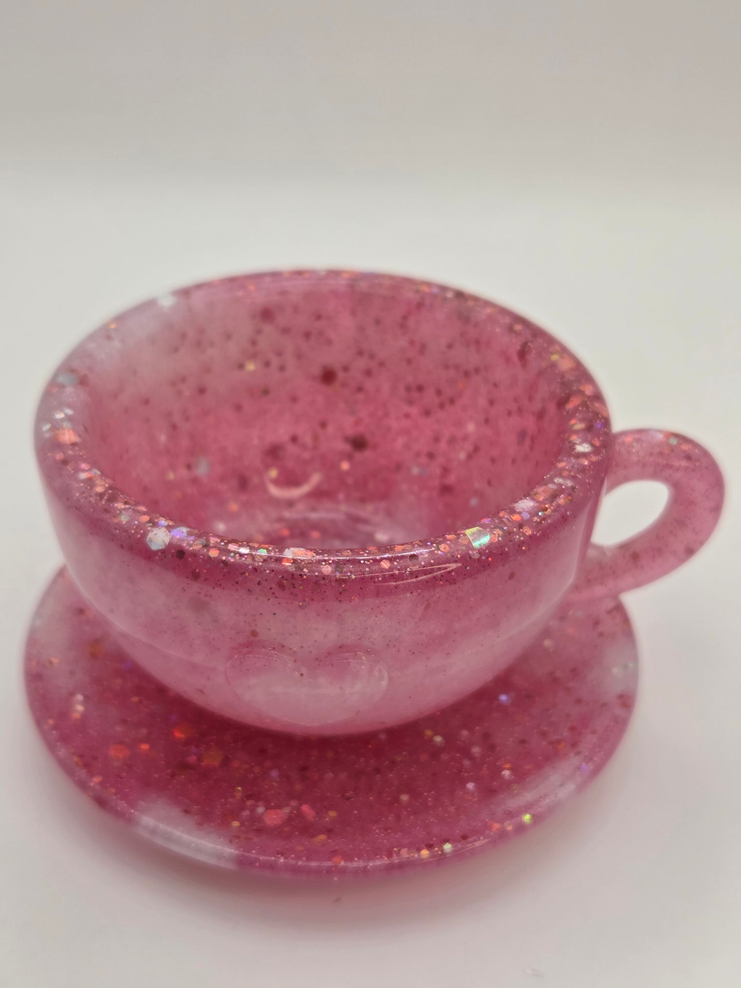 Pink Glitter Resin Teacup Tea Light Holder – Decorative Candle Holder & Trinket Dish