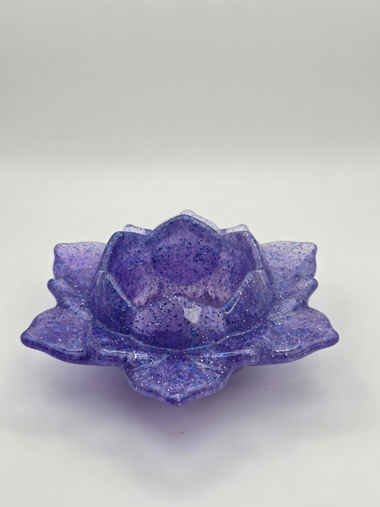 Purple Glitter Resin Lotus Tea Light Holder – Decorative Candle Holder & Trinket Dish
