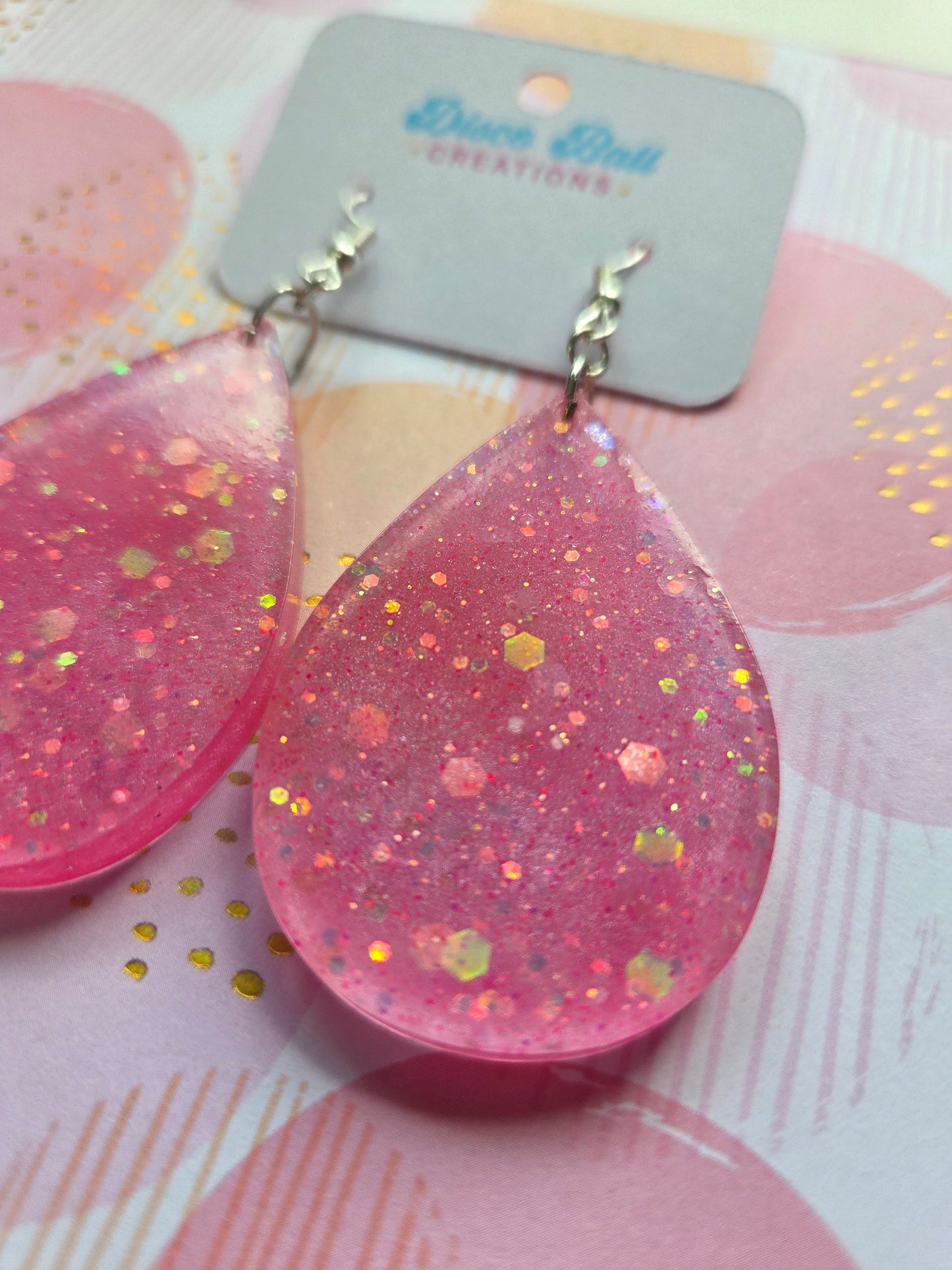 Pink Glitter Teardrop Resin Earrings – Sparkly Statement Dangles