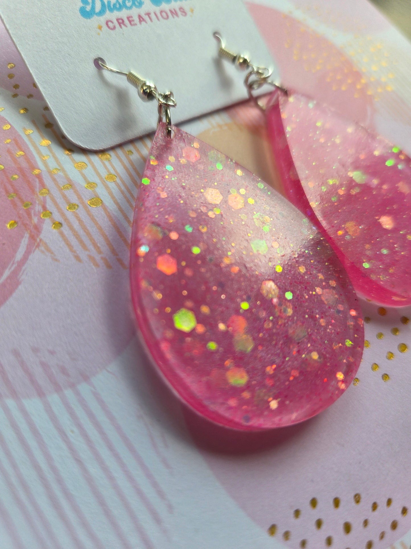 Pink Glitter Teardrop Resin Earrings – Sparkly Statement Dangles