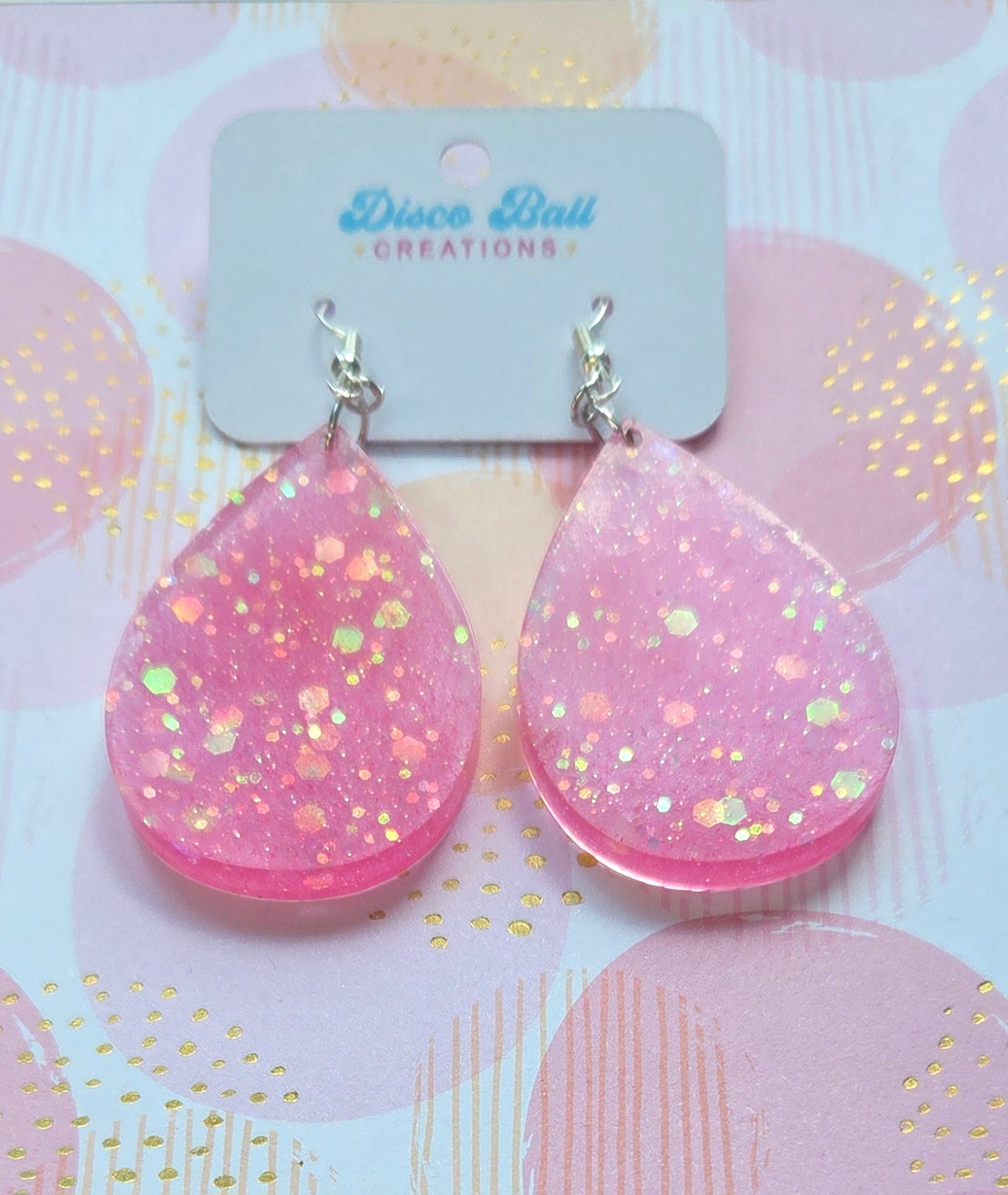 Pink Glitter Teardrop Resin Earrings – Sparkly Statement Dangles
