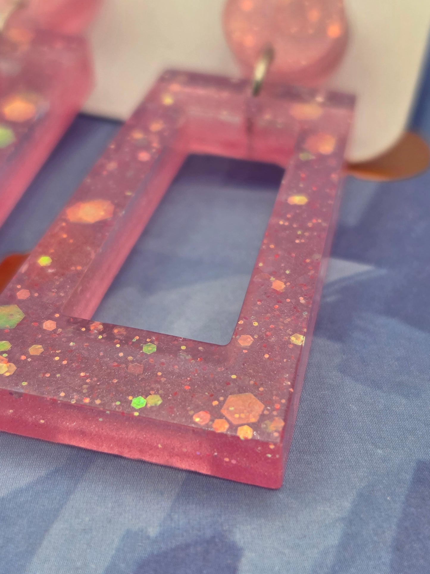 Funky Pink Glitter Resin Rectangle Earrings – Think Pink, Sparkle More
