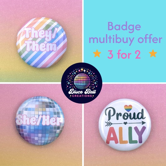 Rainbow Stripe Pronoun Button Badge - 32mm Pride Flag Pin - She Her He Him They Them Xe Ze Fae - LGBTQ+ Identity Accessory