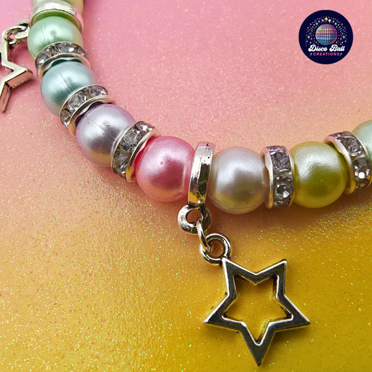 Pastel Rainbow Pearl Star Charm Bracelet