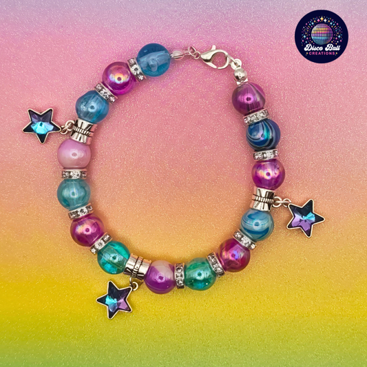 Cosmic Star Charm Beaded Bracelet – Celestial Iridescent Galaxy Jewellery