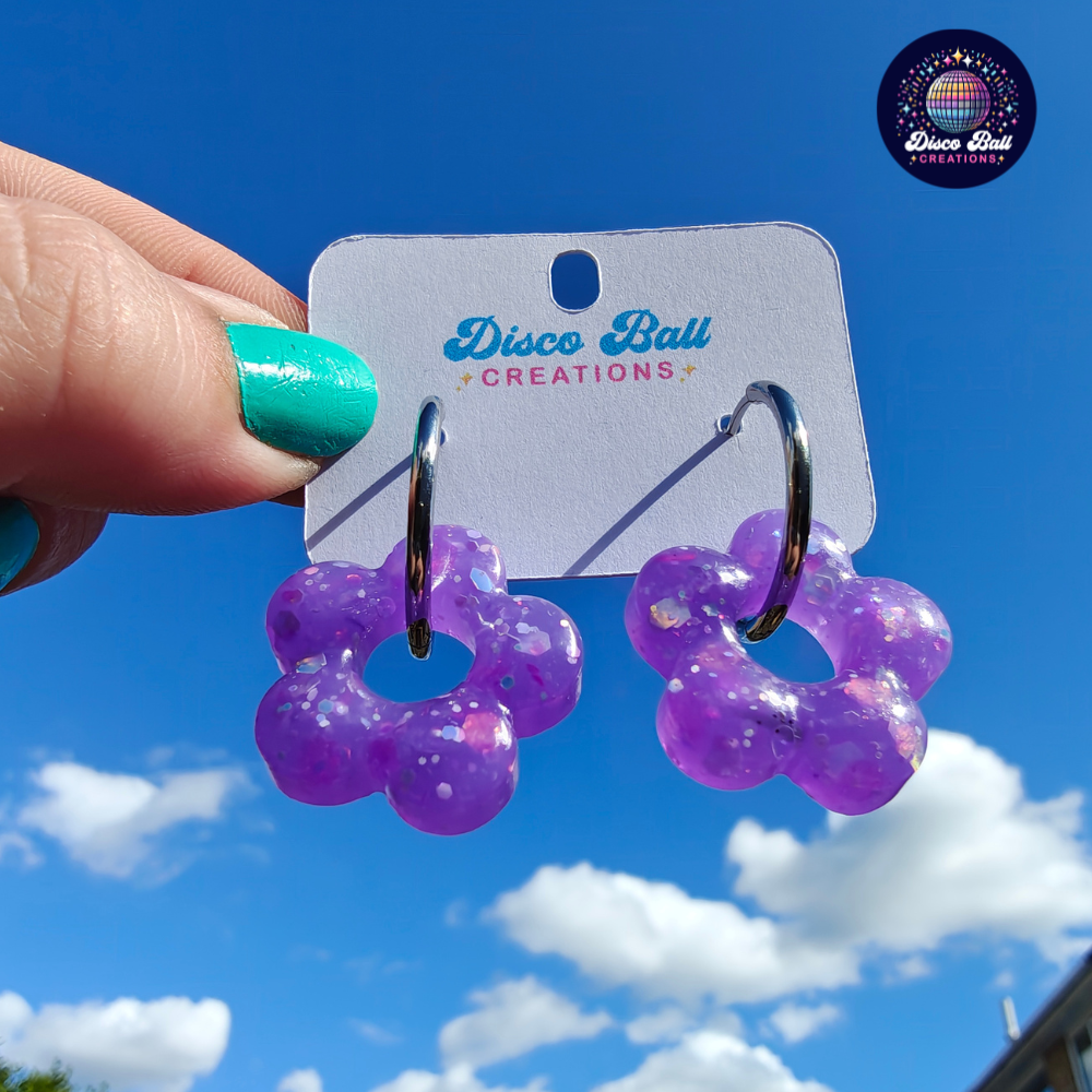 Hoop Drops - Hand-Poured Resin Heart, Flower, Hoop & Star Earrings