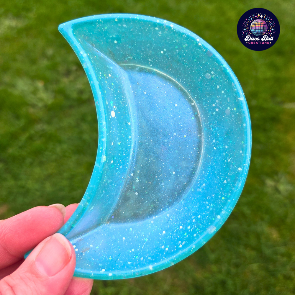 Celestial Crescent Dish - Sparkly Moon Resin Tray for Keepsakes