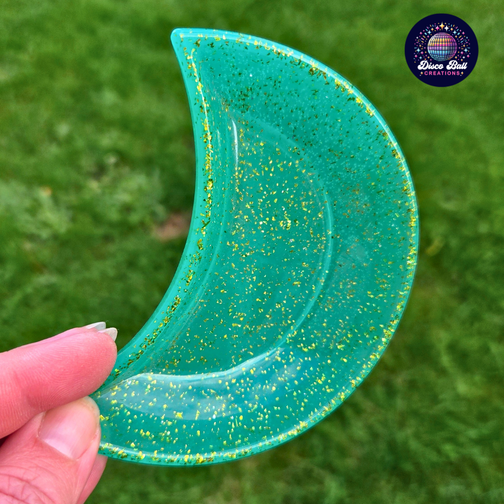 Celestial Crescent Dish - Sparkly Moon Resin Tray for Keepsakes