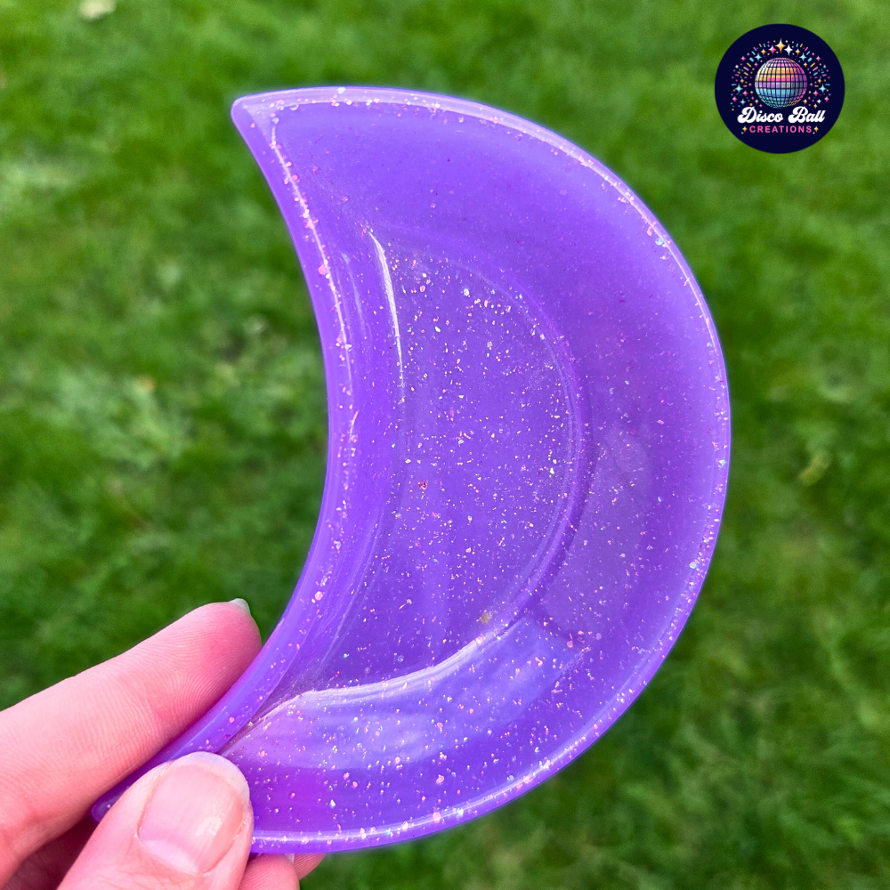 Celestial Crescent Dish - Sparkly Moon Resin Tray for Keepsakes