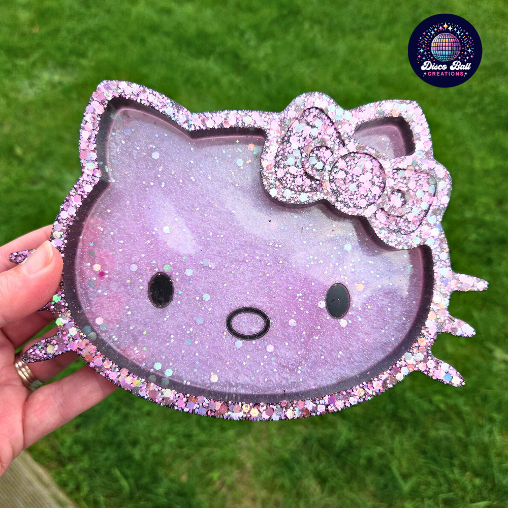 Sparkle Kitty Trinket Tray | Cute Cat Jewellery Dish | Kawaii Glitter Resin Decor