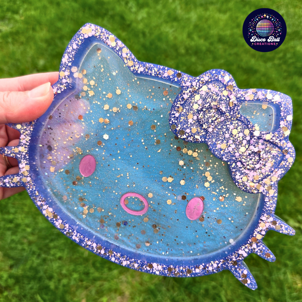 Sparkle Kitty Trinket Tray | Cute Cat Jewellery Dish | Kawaii Glitter Resin Decor