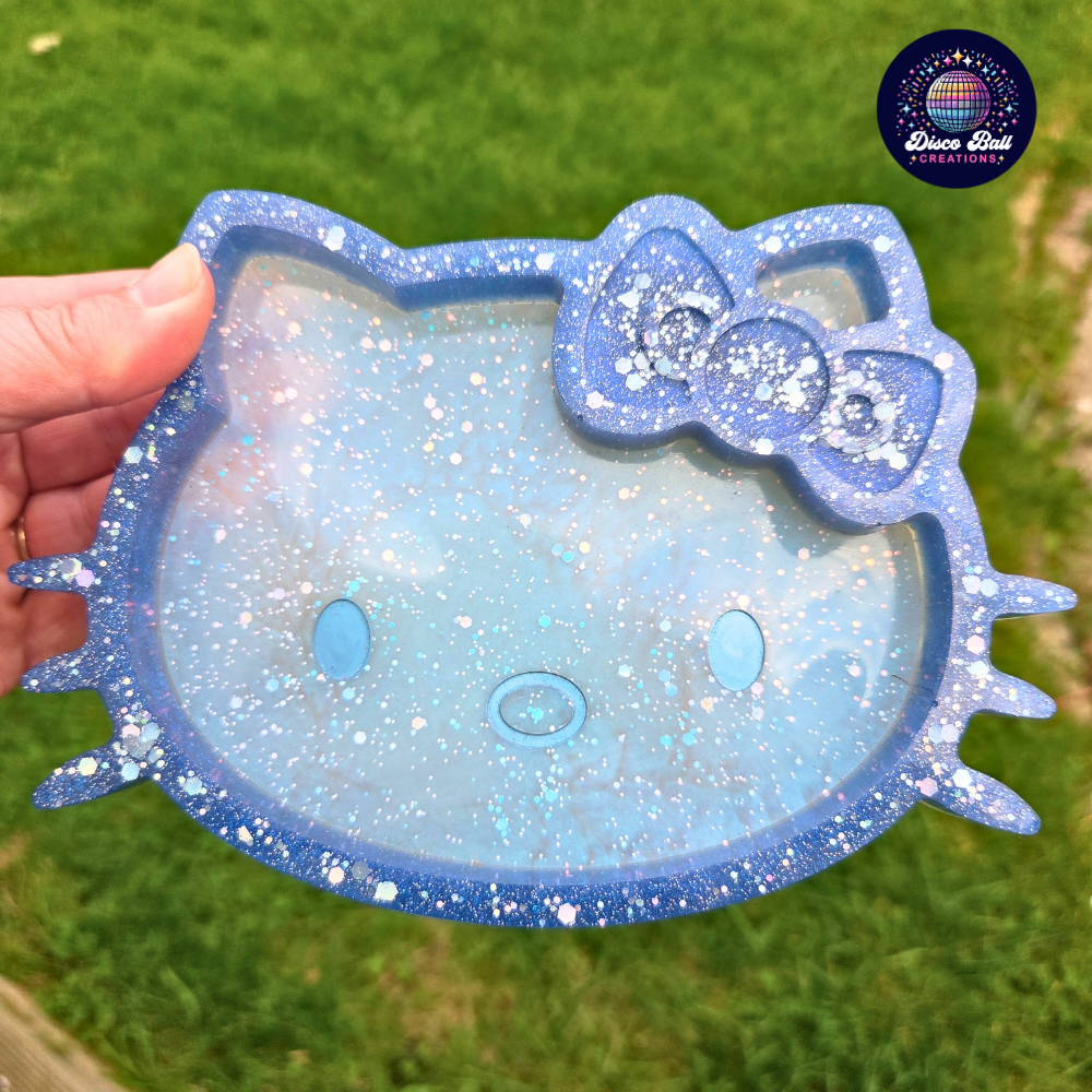 Sparkle Kitty Trinket Tray | Cute Cat Jewellery Dish | Kawaii Glitter Resin Decor
