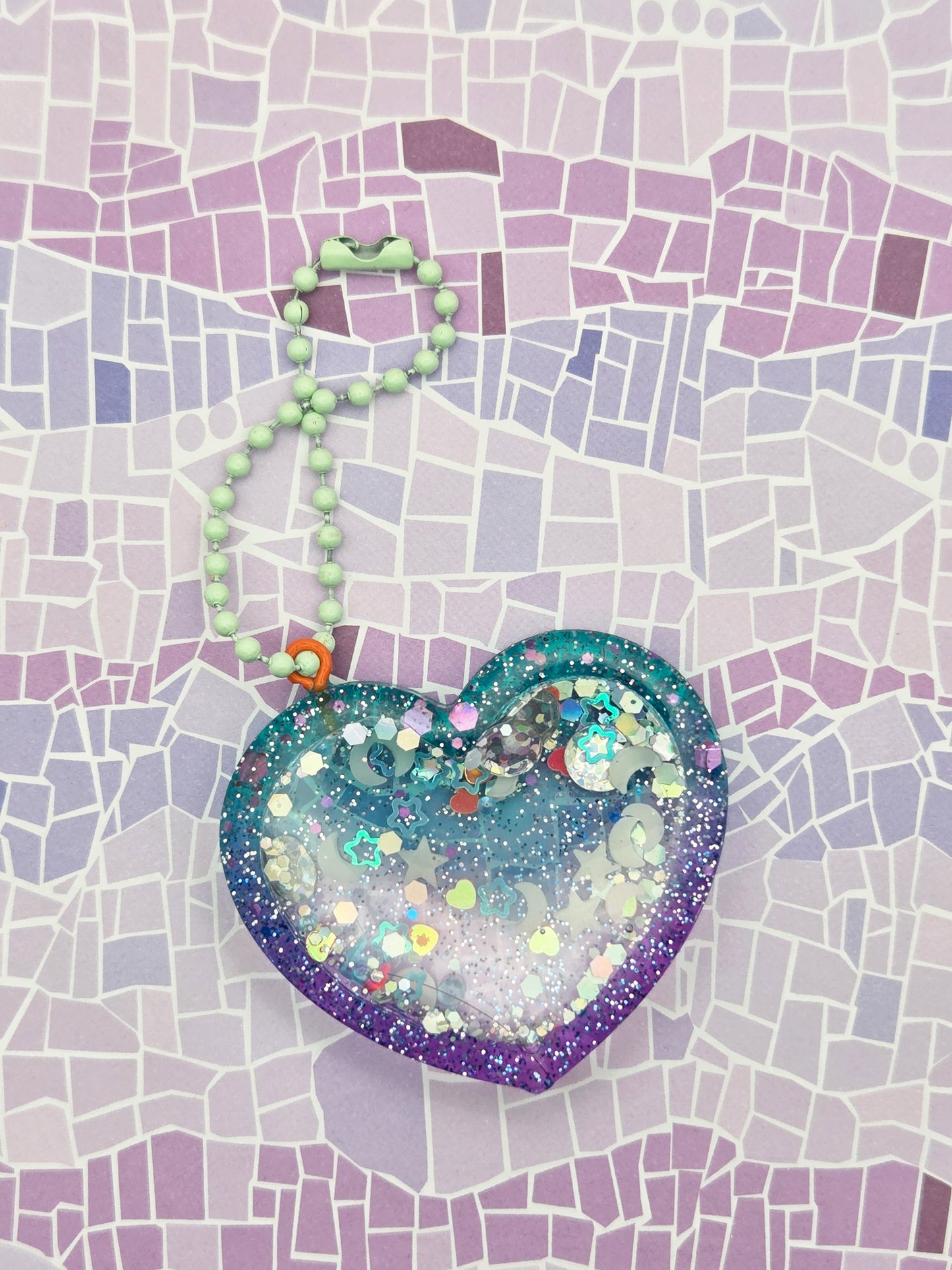 Glitter Heart Keyring with Sequin Sparkle Magic