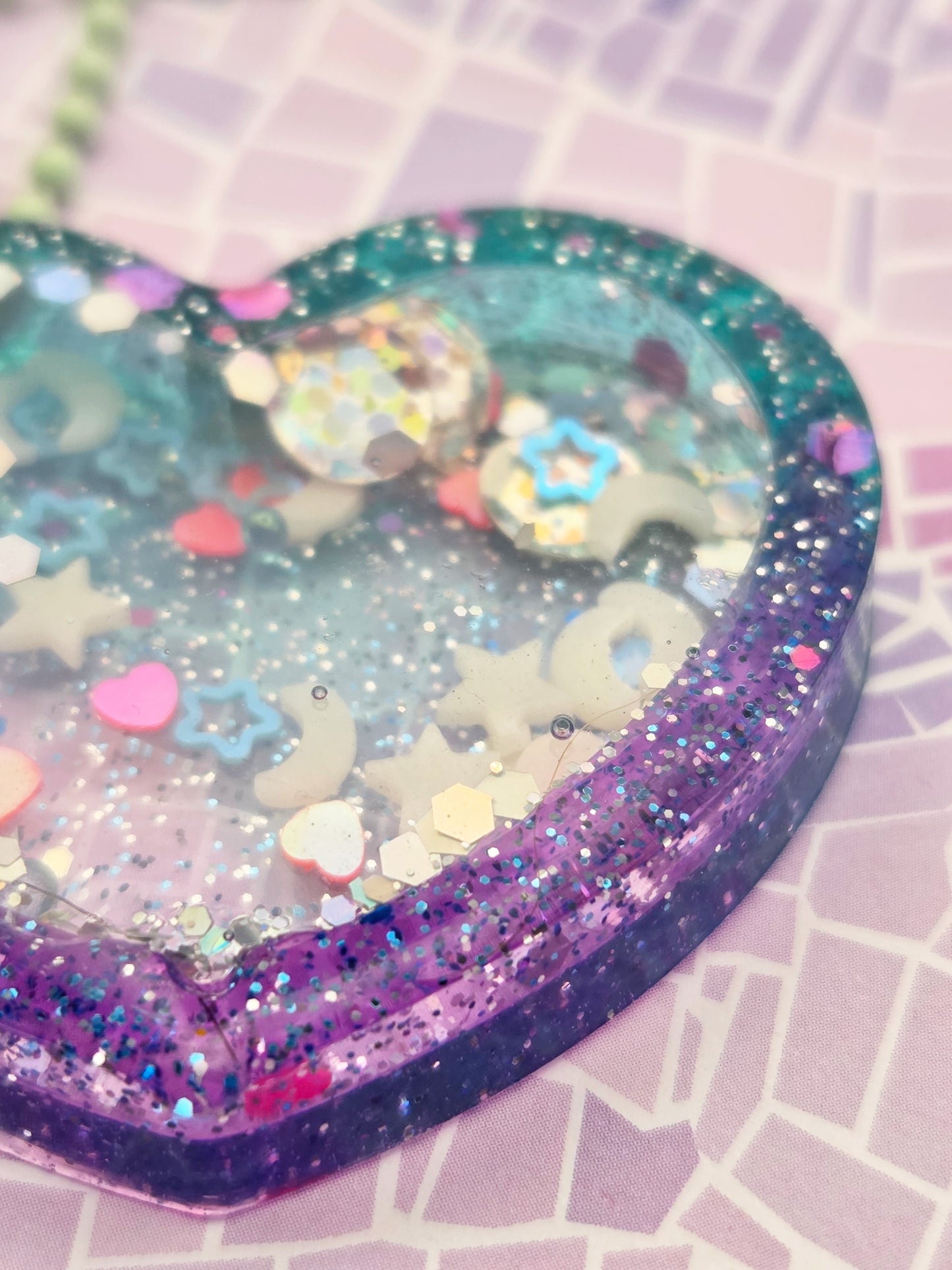 Glitter Heart Keyring with Sequin Sparkle Magic
