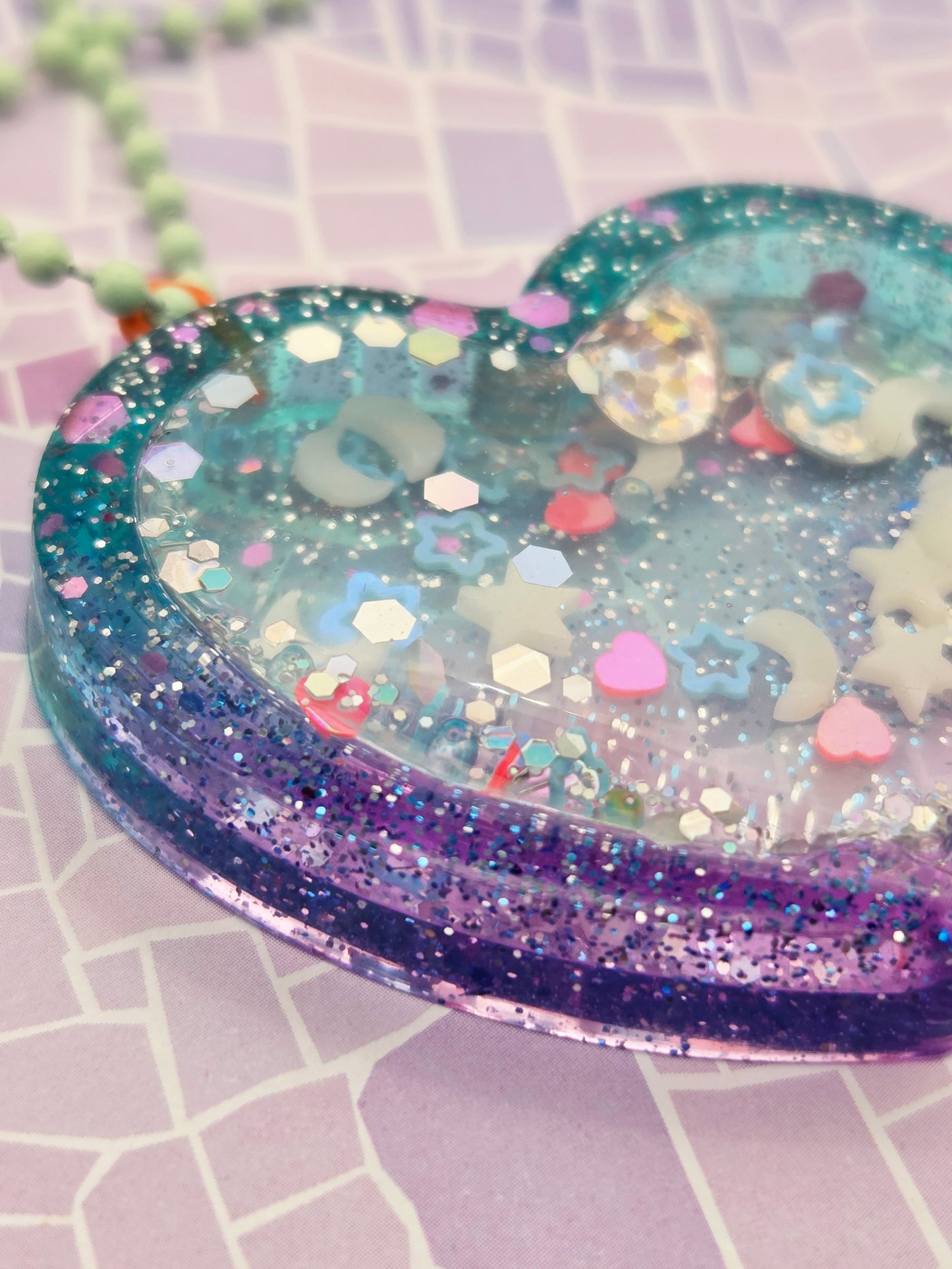 Glitter Heart Keyring with Sequin Sparkle Magic