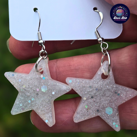 Holographic Star Earrings - Custom Resin Glitter Stars - Sparkly Statement Jewellery - Choose Your Colour