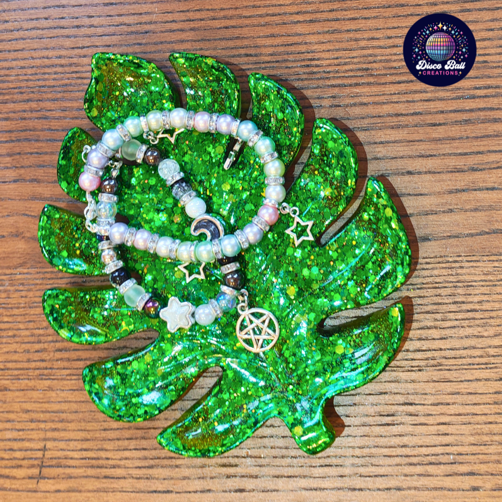 Green Glitter Monstera Leaf Tray | Resin Jewellery Dish & Catchall