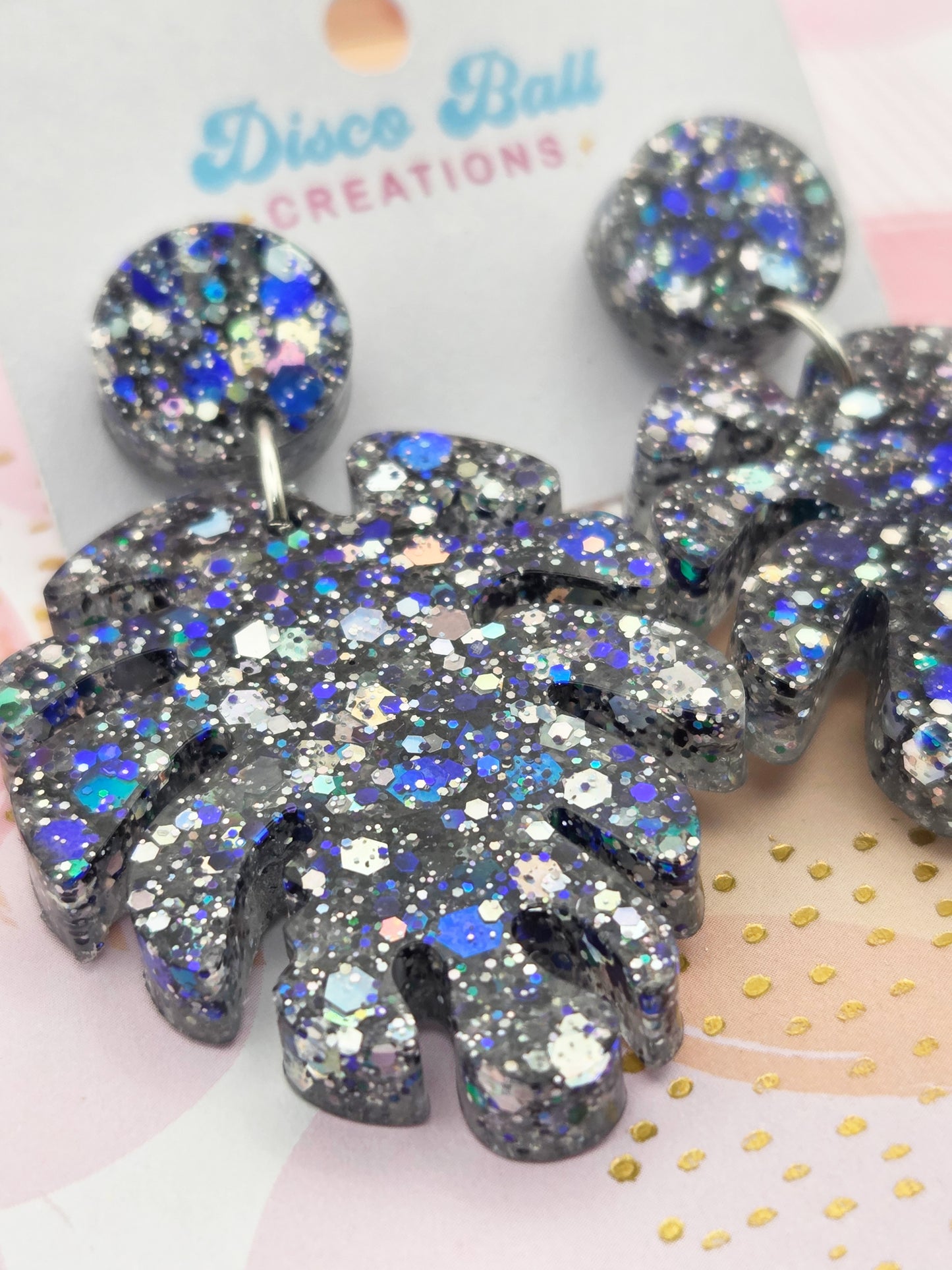 Glittering Monstera Leaf Earrings – Tropical Glam Statement Jewellery