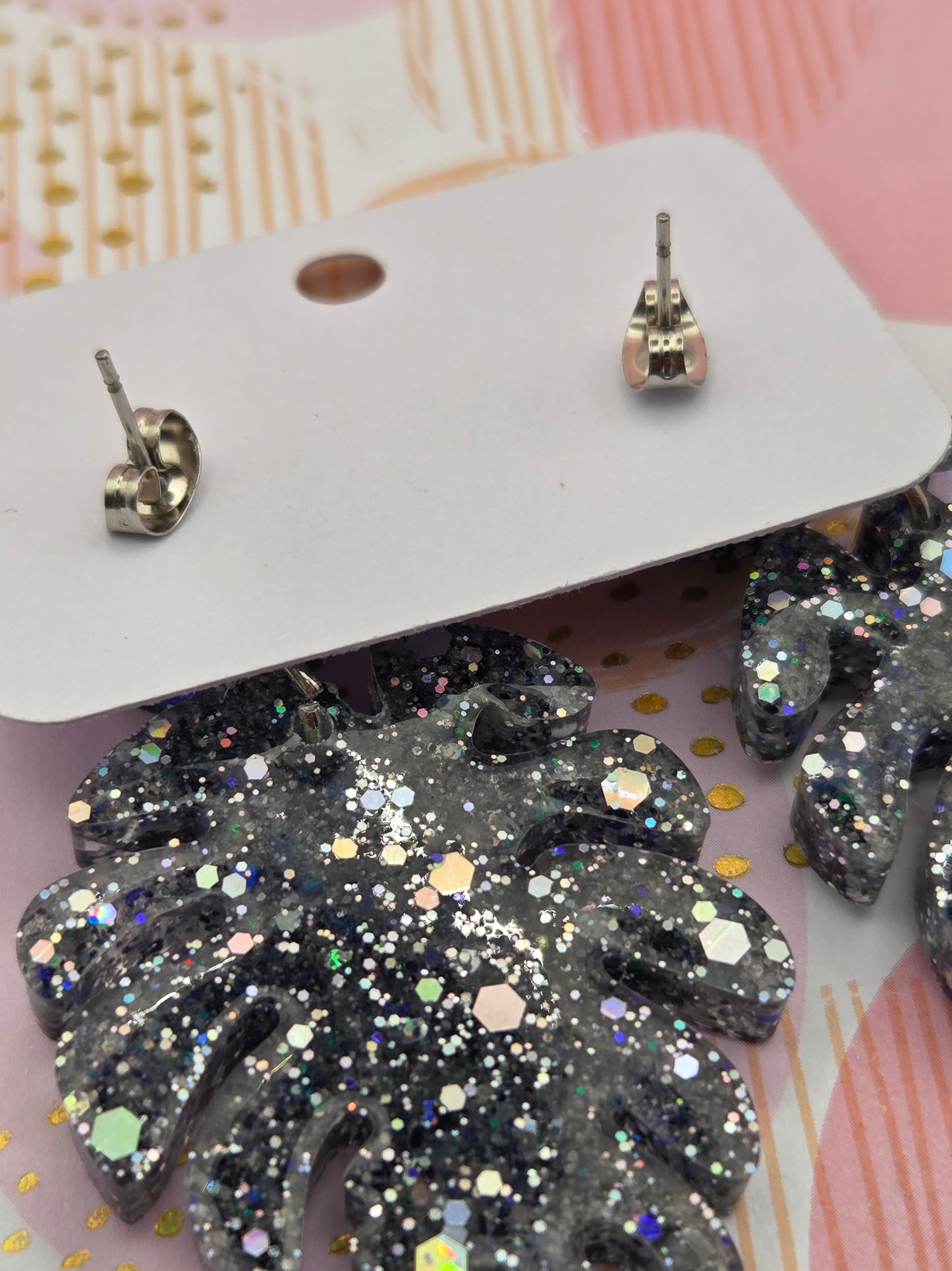 Glittering Monstera Leaf Earrings – Tropical Glam Statement Jewellery