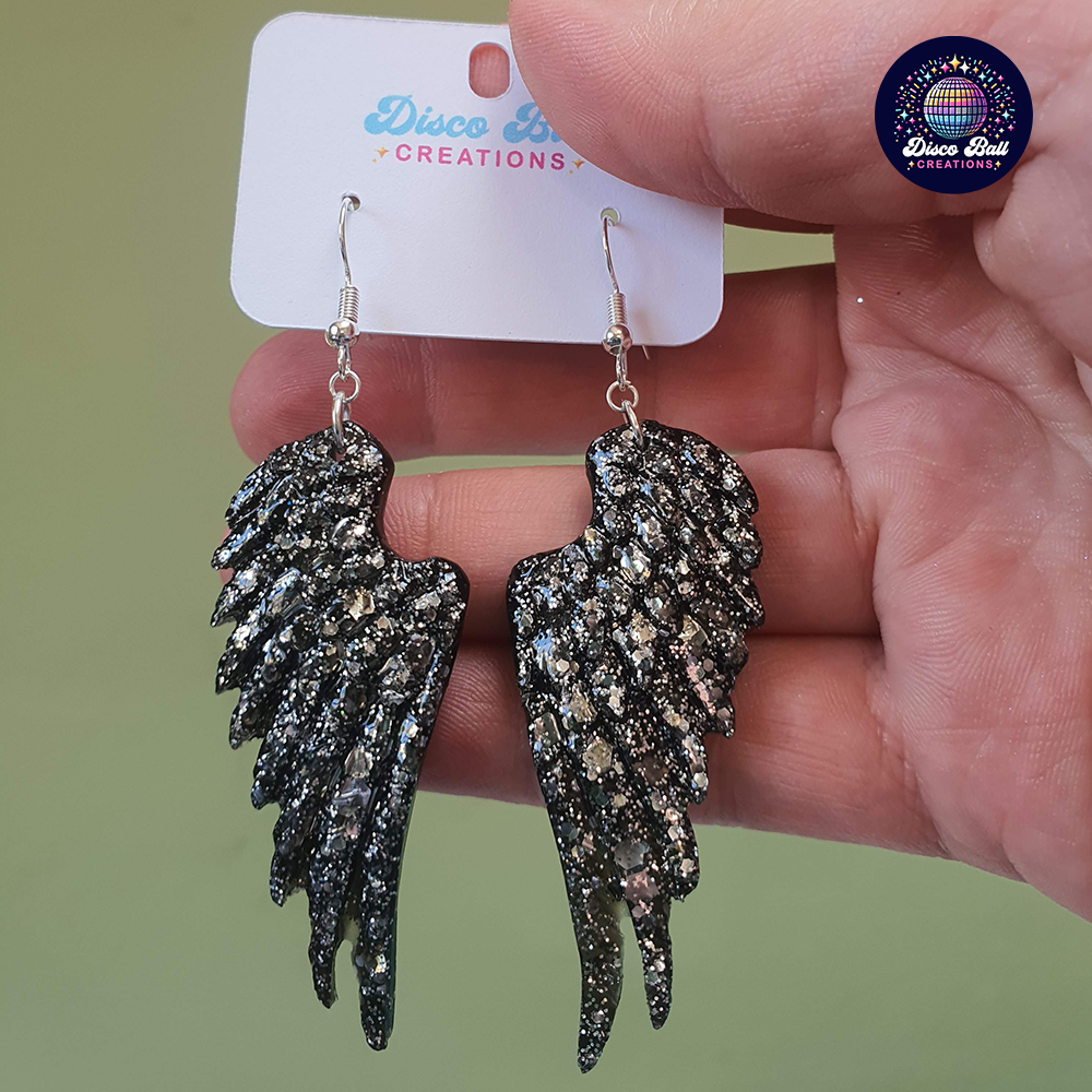 Glitter Angel Wing Earrings – Handmade Sparkly Statement Jewellery