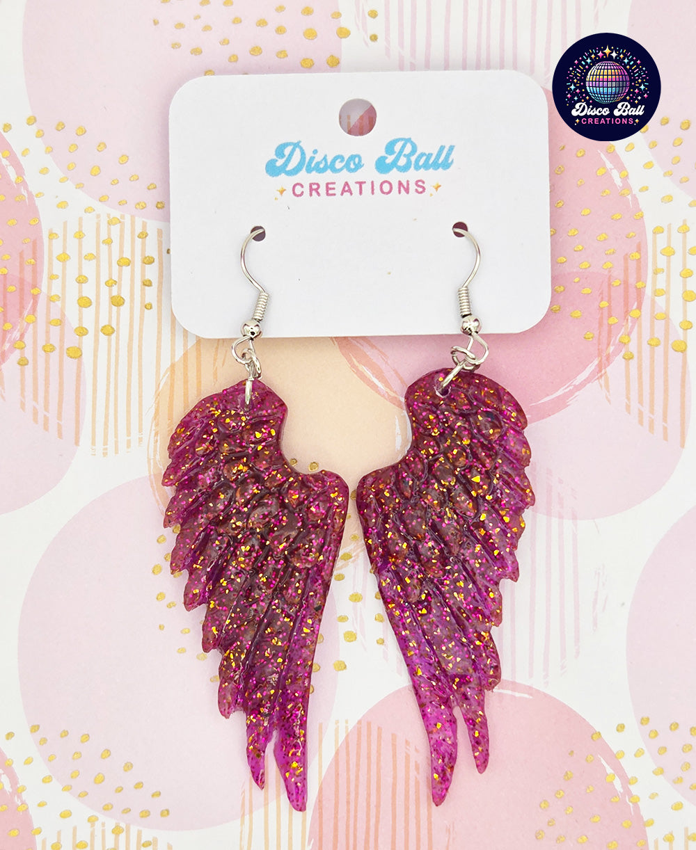 Glitter Angel Wing Earrings – Handmade Sparkly Statement Jewellery