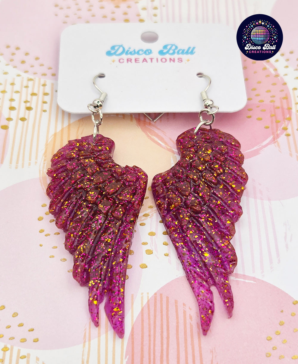 Glitter Angel Wing Earrings – Handmade Sparkly Statement Jewellery