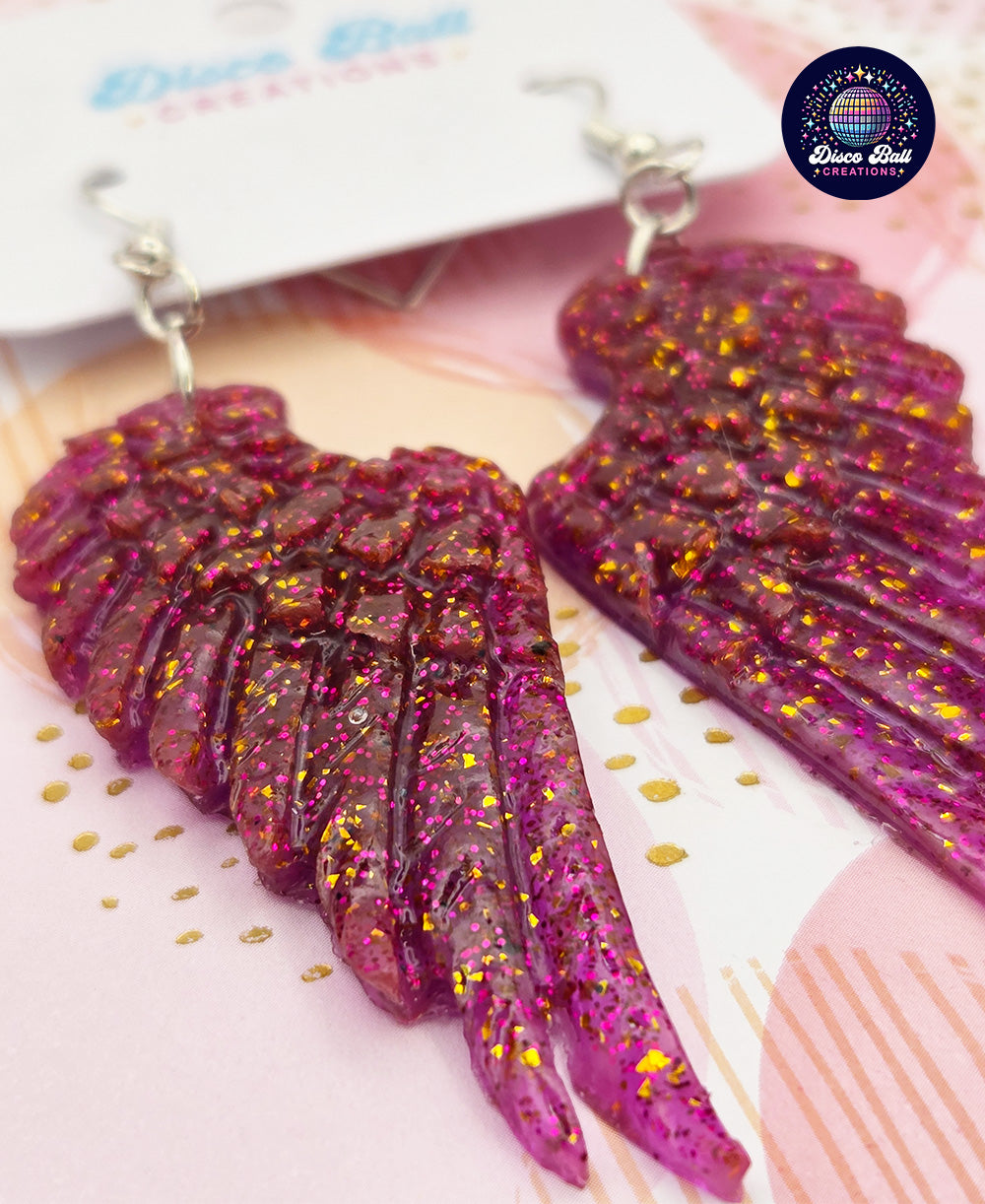Glitter Angel Wing Earrings – Handmade Sparkly Statement Jewellery