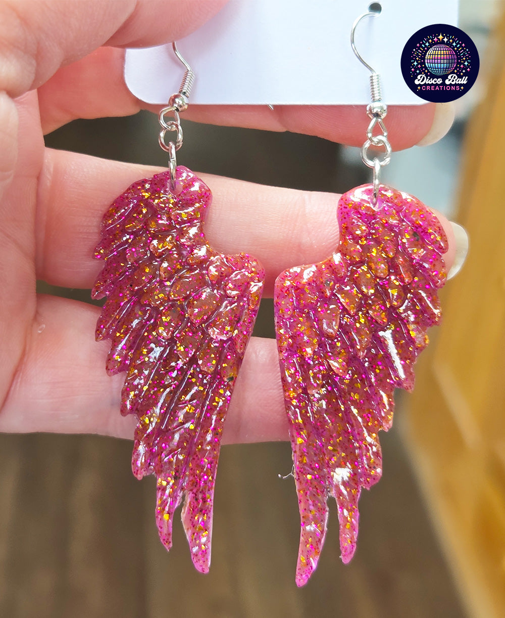 Glitter Angel Wing Earrings – Handmade Sparkly Statement Jewellery