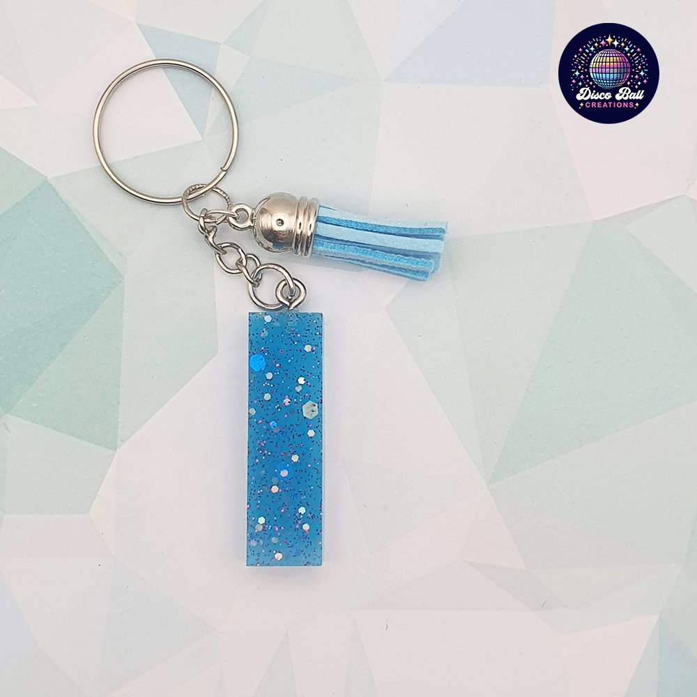 Glitter Resin Initial Keyring A–F | Personalised Letter Keychain with Charm | Handmade Gift
