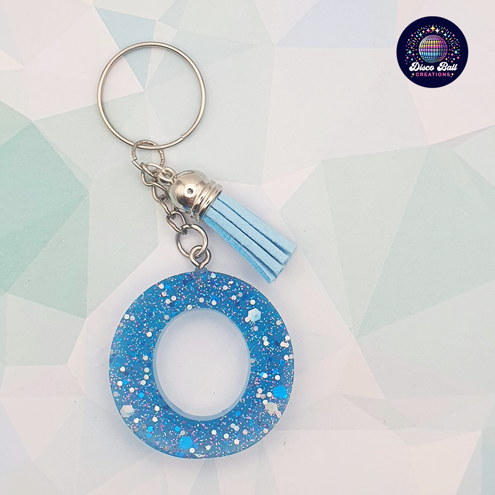 Glitter Resin Initial Keyring A–F | Personalised Letter Keychain with Charm | Handmade Gift