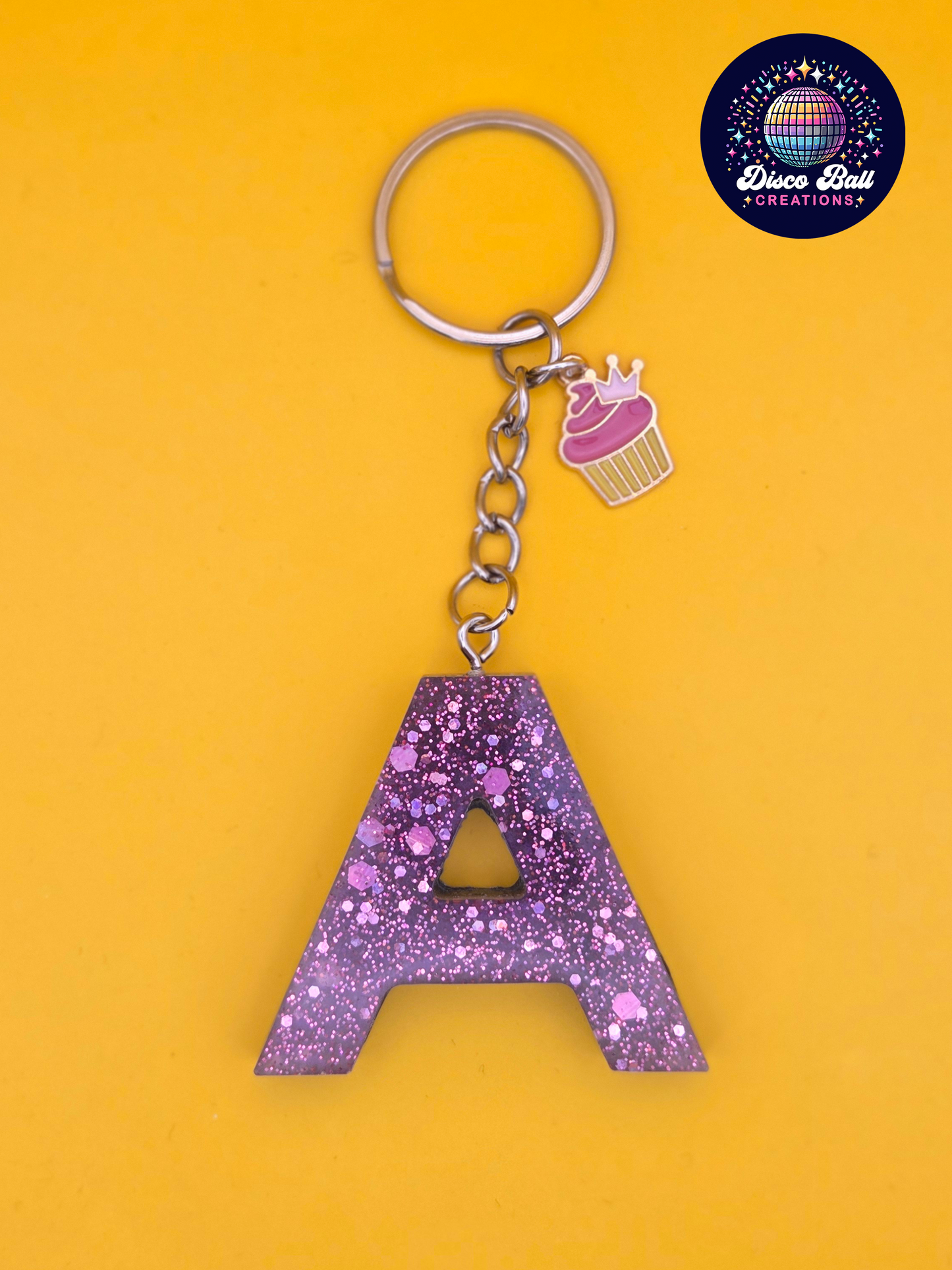 Glitter Resin Initial Keyring A–F | Personalised Letter Keychain with Charm | Handmade Gift