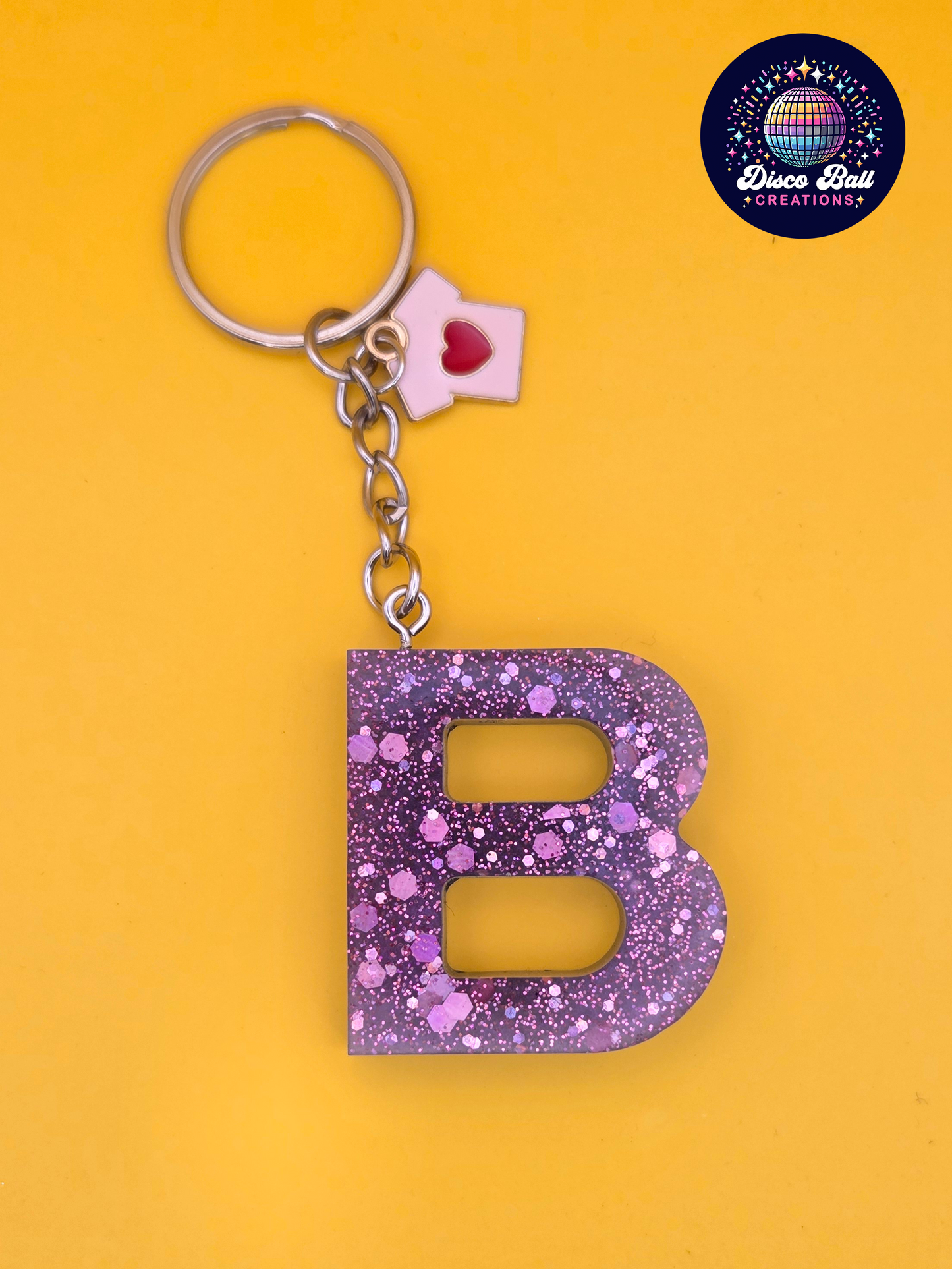 Glitter Resin Initial Keyring A–F | Personalised Letter Keychain with Charm | Handmade Gift