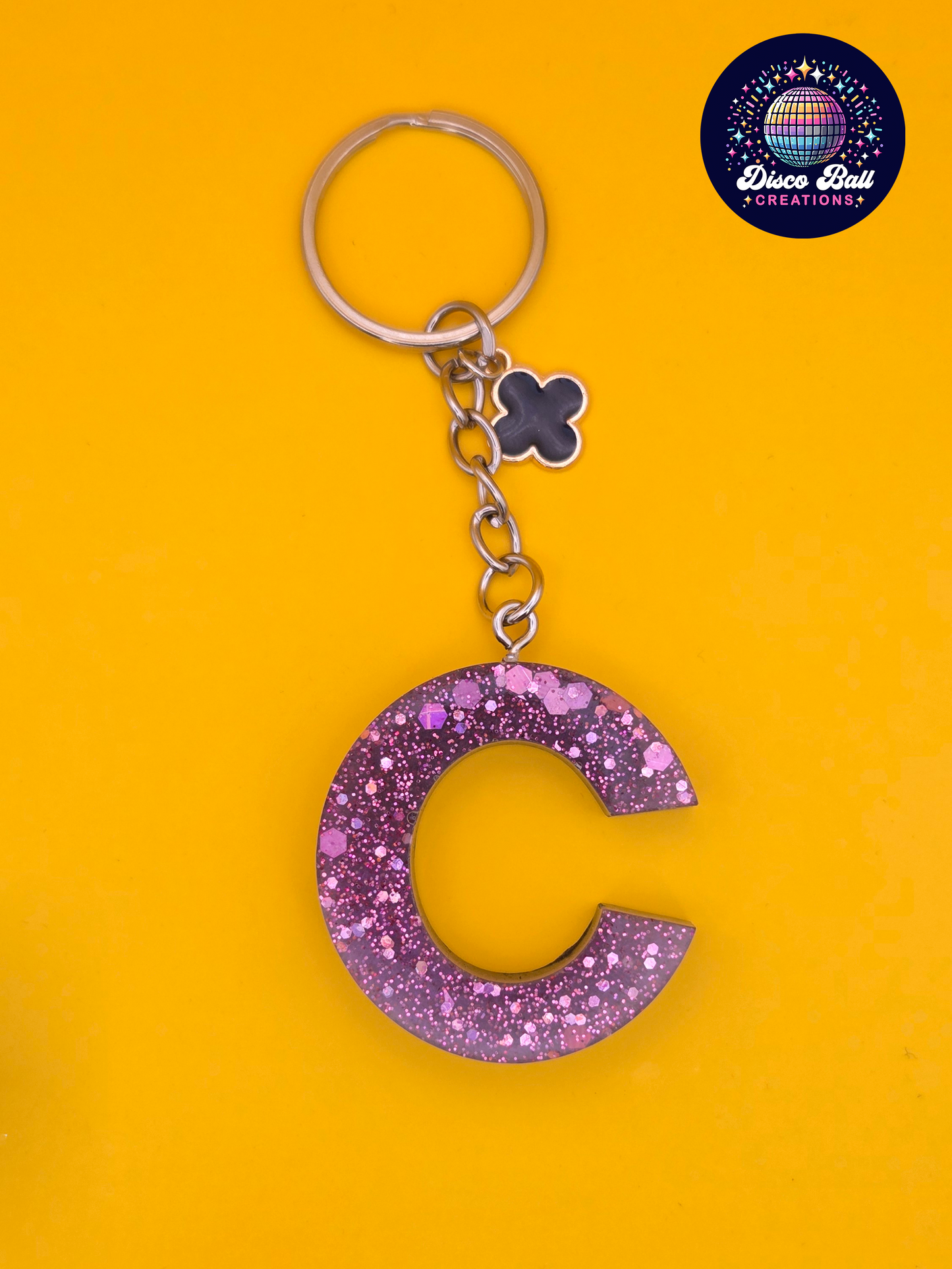 Glitter Resin Initial Keyring A–F | Personalised Letter Keychain with Charm | Handmade Gift