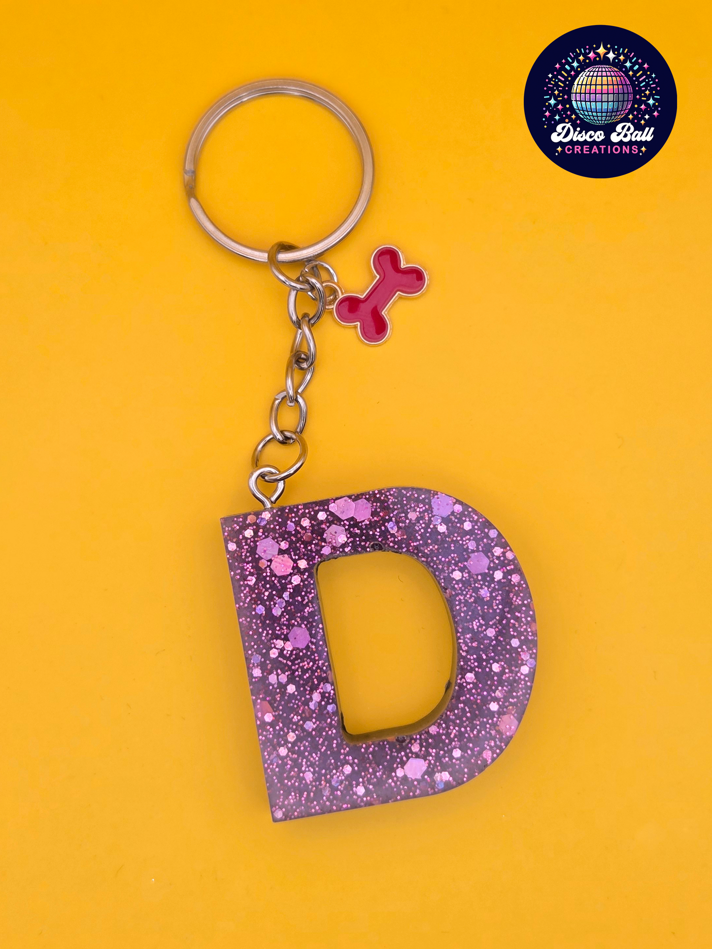 Glitter Resin Initial Keyring A–F | Personalised Letter Keychain with Charm | Handmade Gift