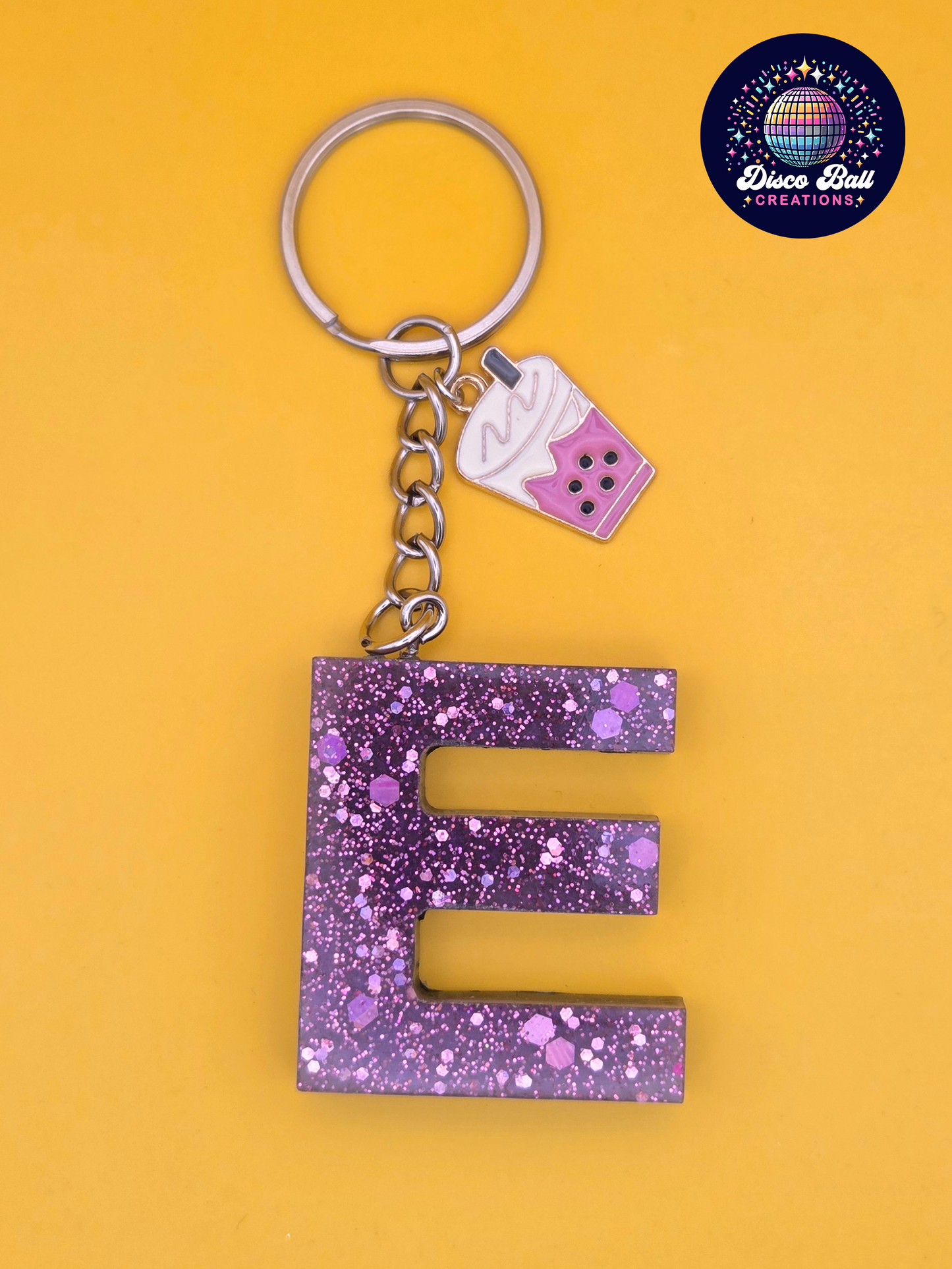 Glitter Resin Initial Keyring A–F | Personalised Letter Keychain with Charm | Handmade Gift
