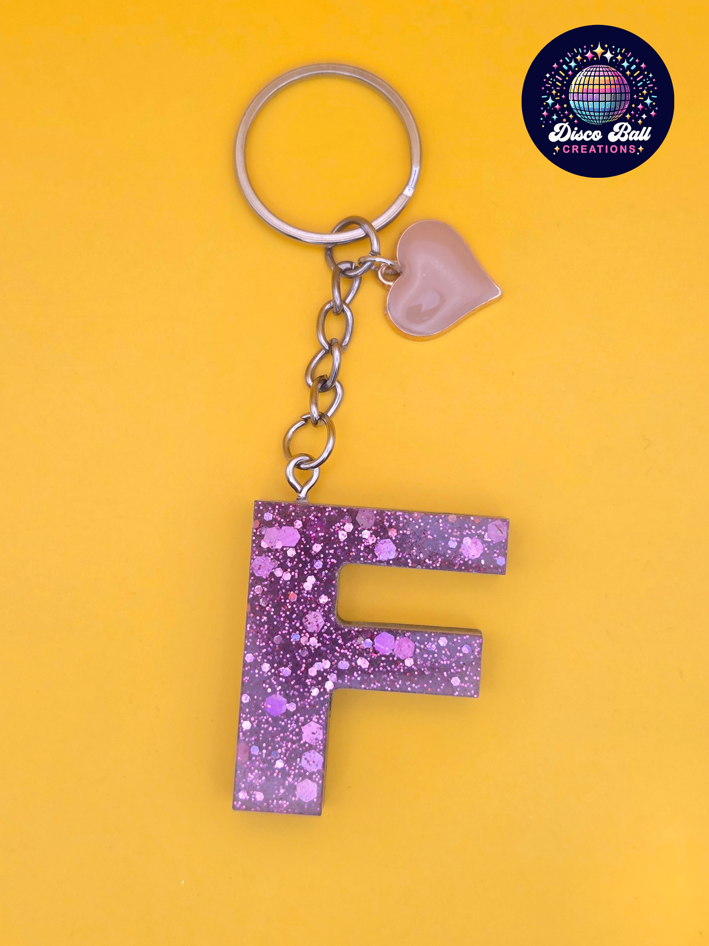Glitter Resin Initial Keyring A–F | Personalised Letter Keychain with Charm | Handmade Gift