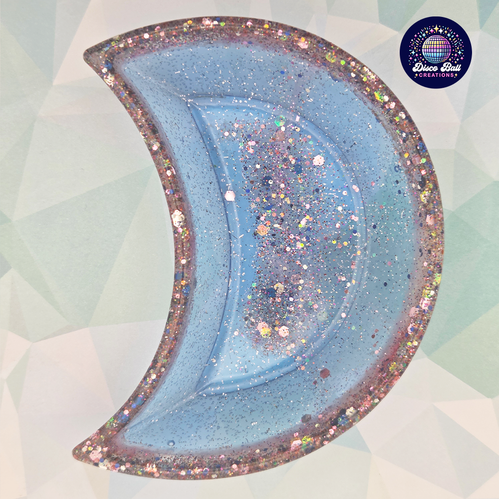 Celestial Crescent Dish - Sparkly Moon Resin Tray for Keepsakes
