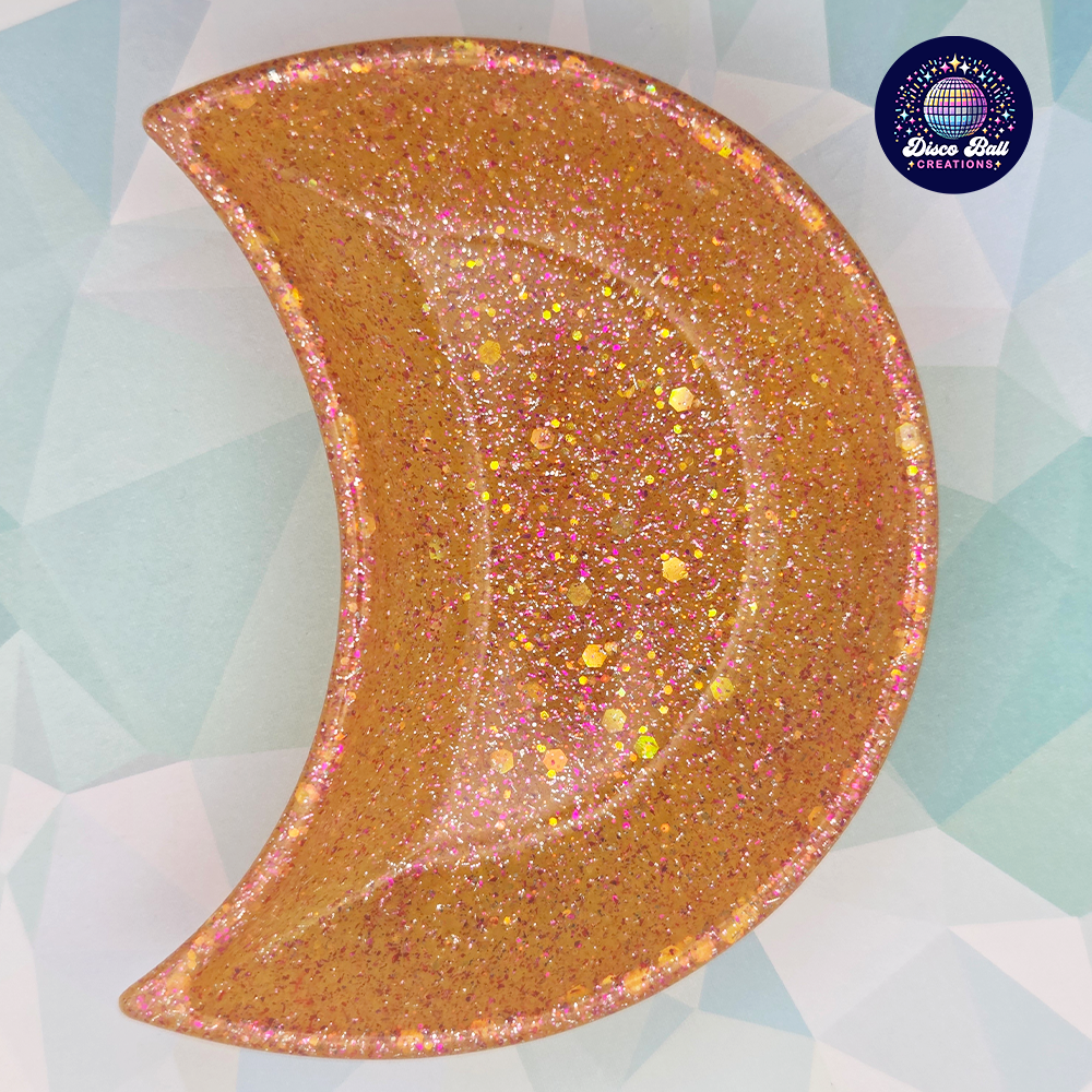 Celestial Crescent Dish - Sparkly Moon Resin Tray for Keepsakes