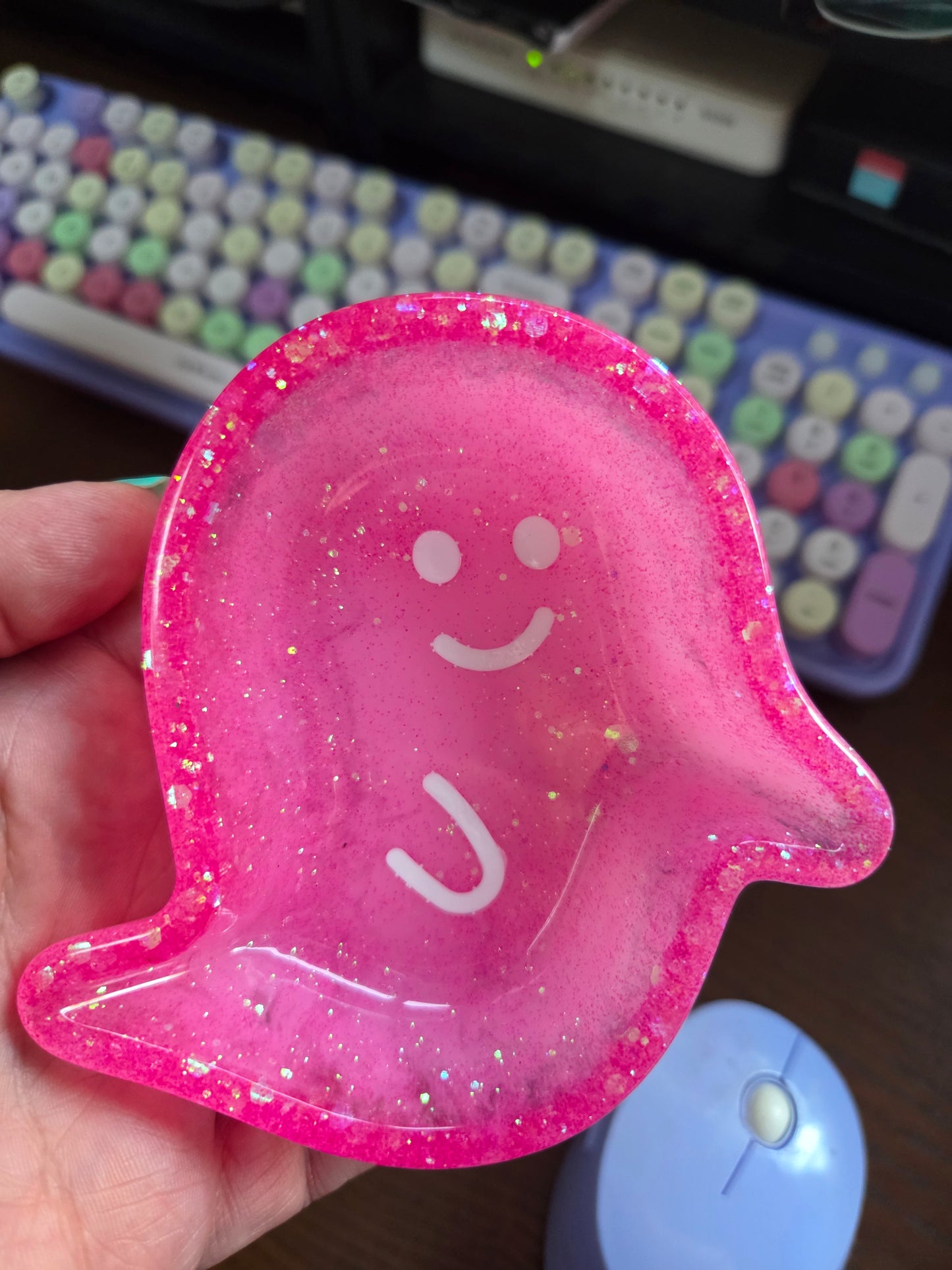 Ghost Trinket Tray - Pink Glitter