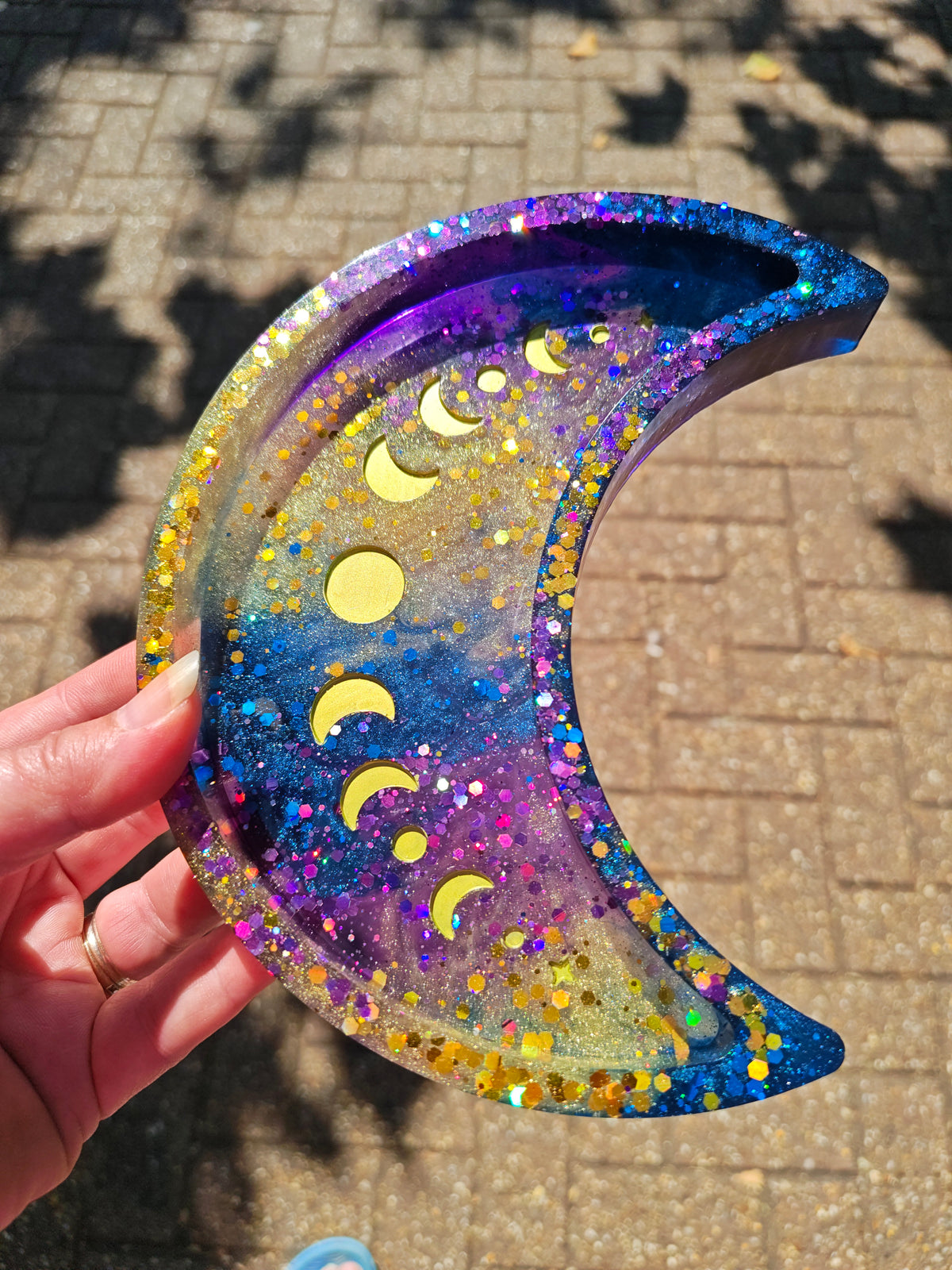 Cosmic Crescent Moon Resin Trinket Tray