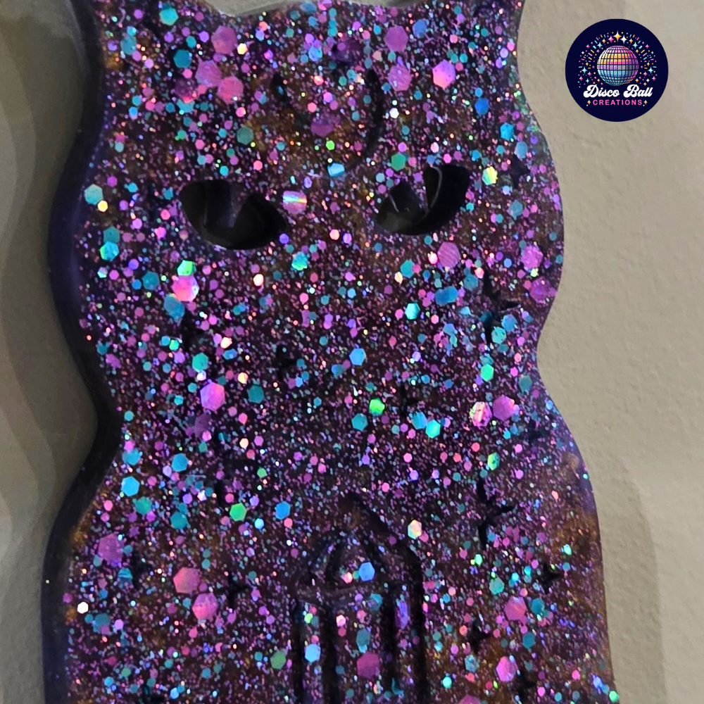 Glitter Cat Wall Shelf | Unique Purple Resin Decor | Handmade Cat Lover Gift