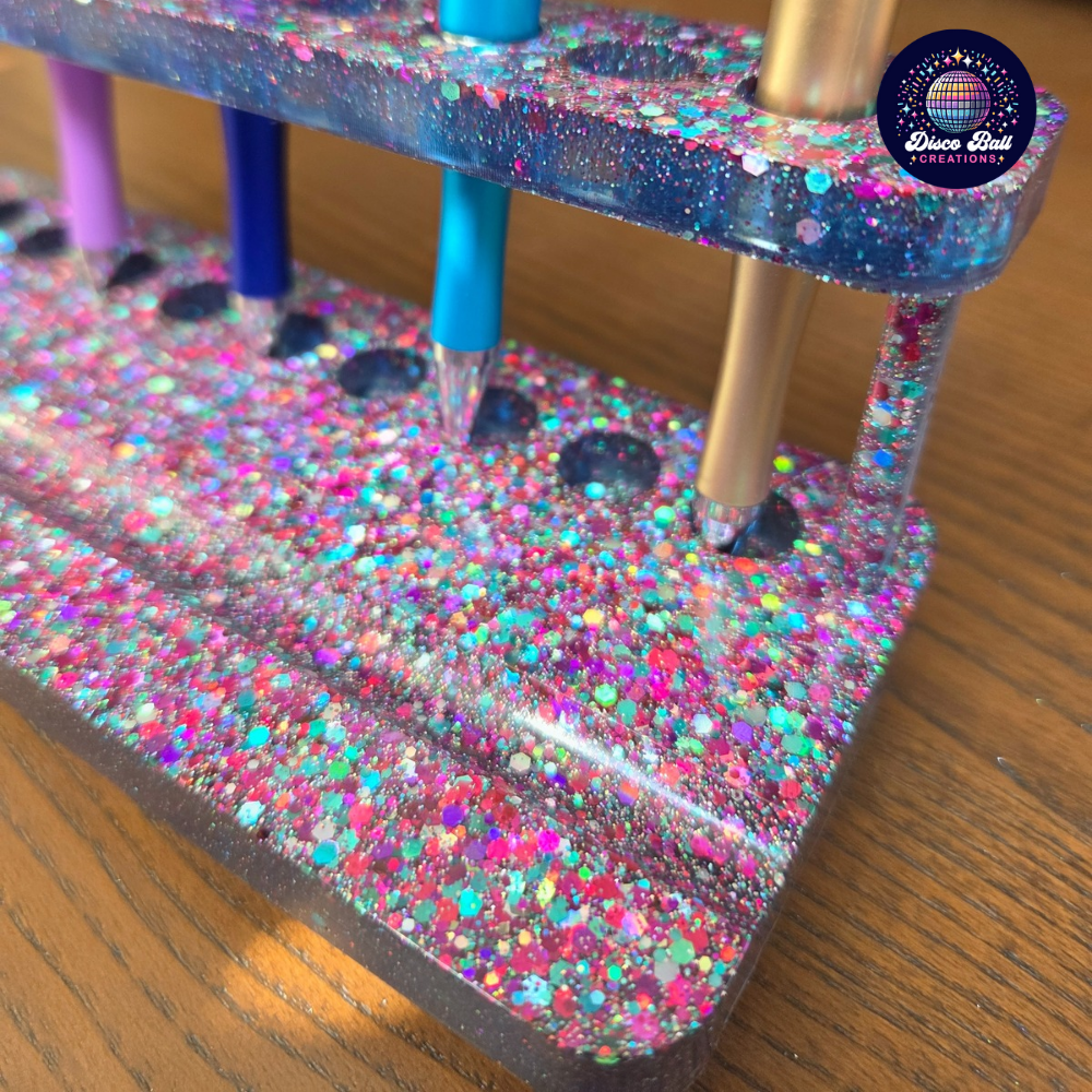 Twinkling Treasures Glitter Pen Stand - Handmade Resin Desk Tidy