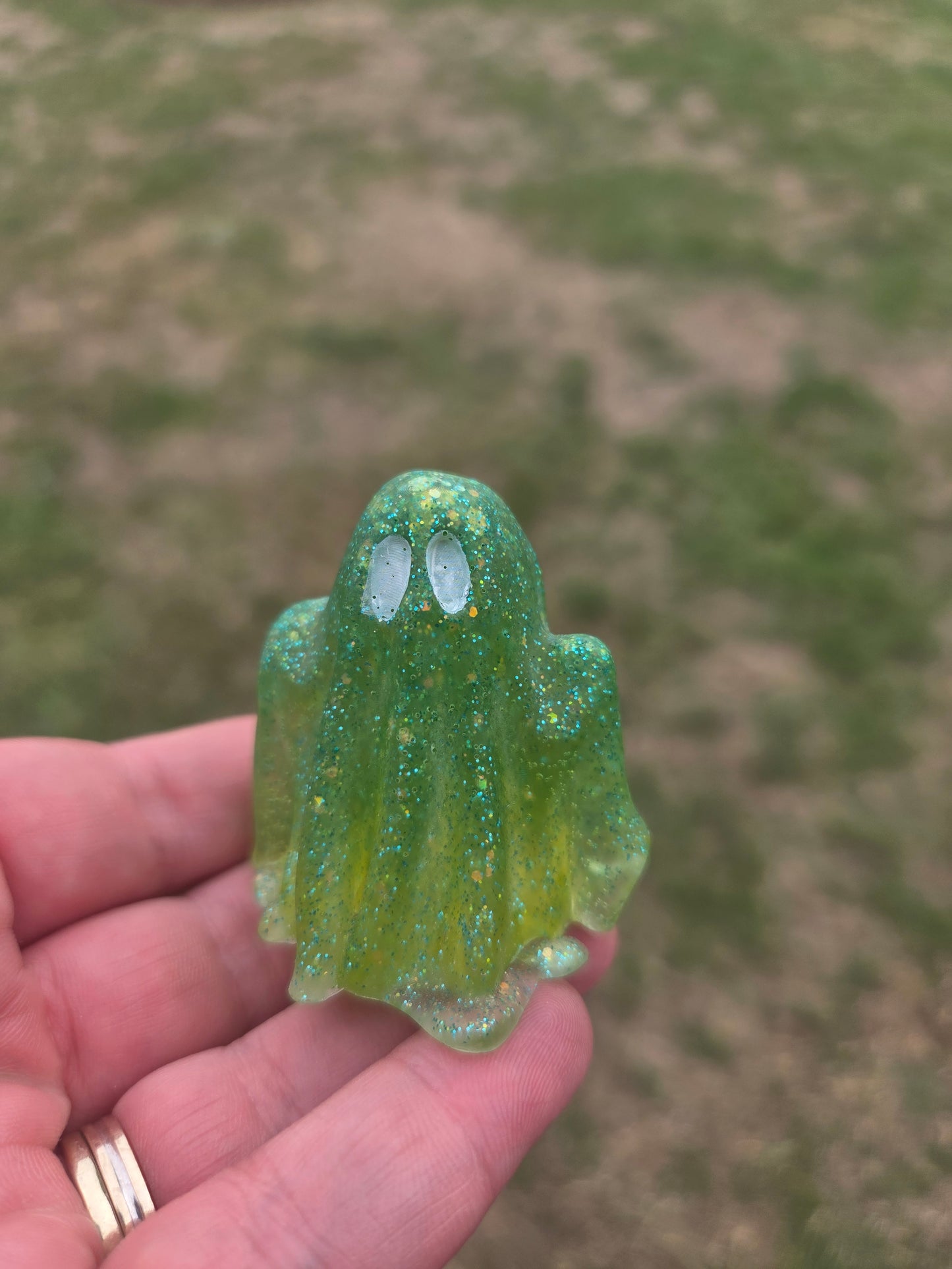 Glitter Resin Ghost Ornament | Spooky Cute Halloween Decor | Handmade Desk Friend