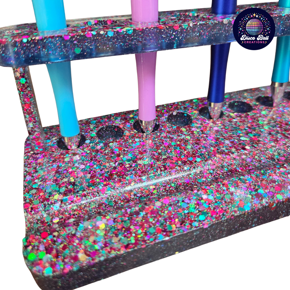 Twinkling Treasures Glitter Pen Stand - Handmade Resin Desk Tidy