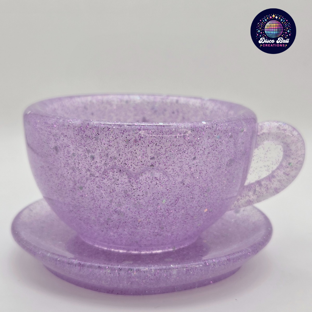 Pink Glitter Resin Teacup Tea Light Holder – Decorative Candle Holder & Trinket Dish