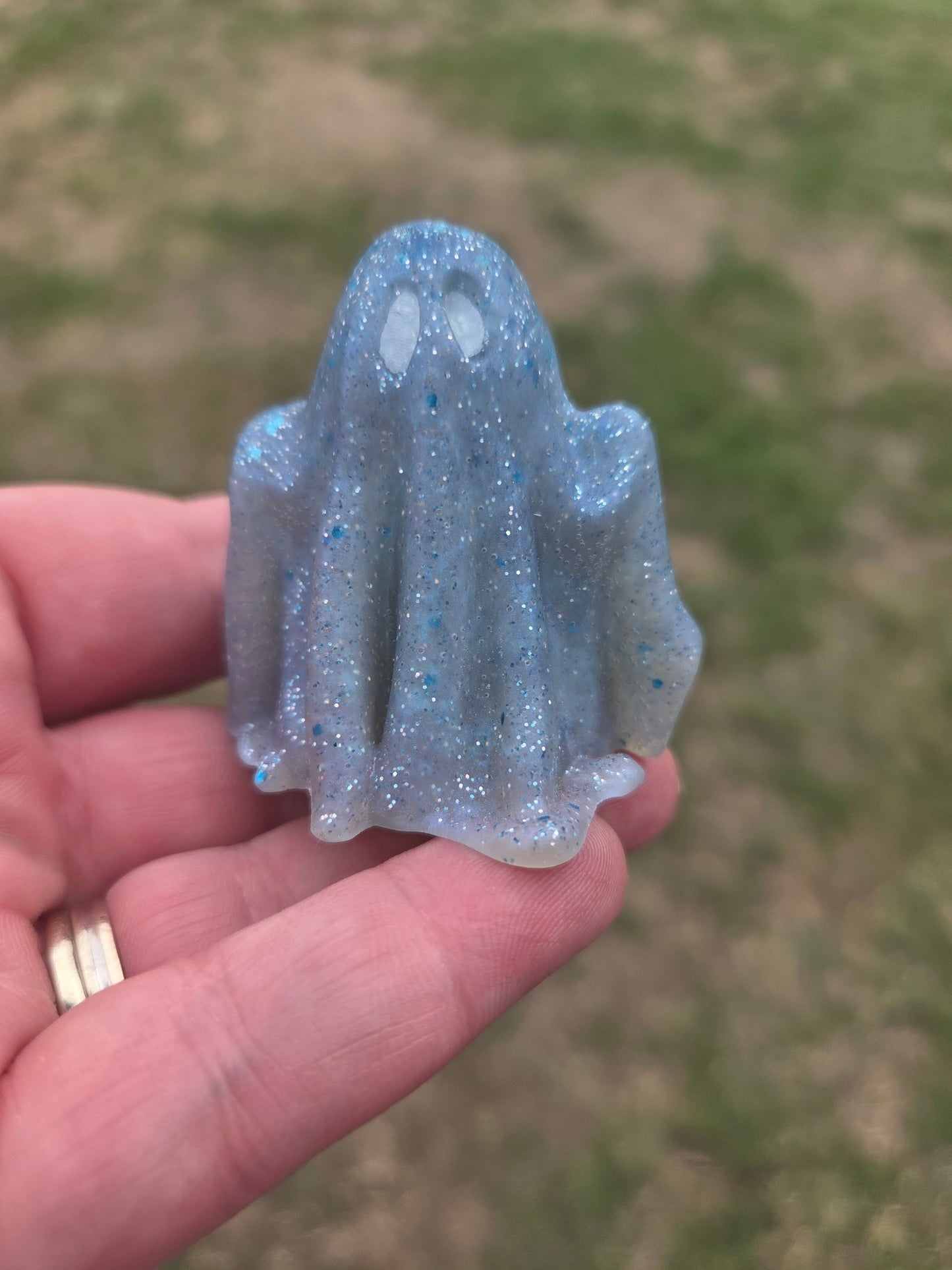Glitter Resin Ghost Ornament | Spooky Cute Halloween Decor | Handmade Desk Friend