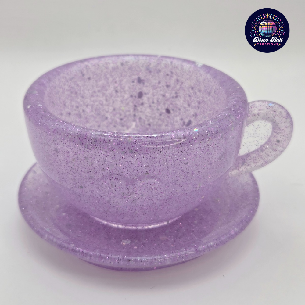Pink Glitter Resin Teacup Tea Light Holder – Decorative Candle Holder & Trinket Dish