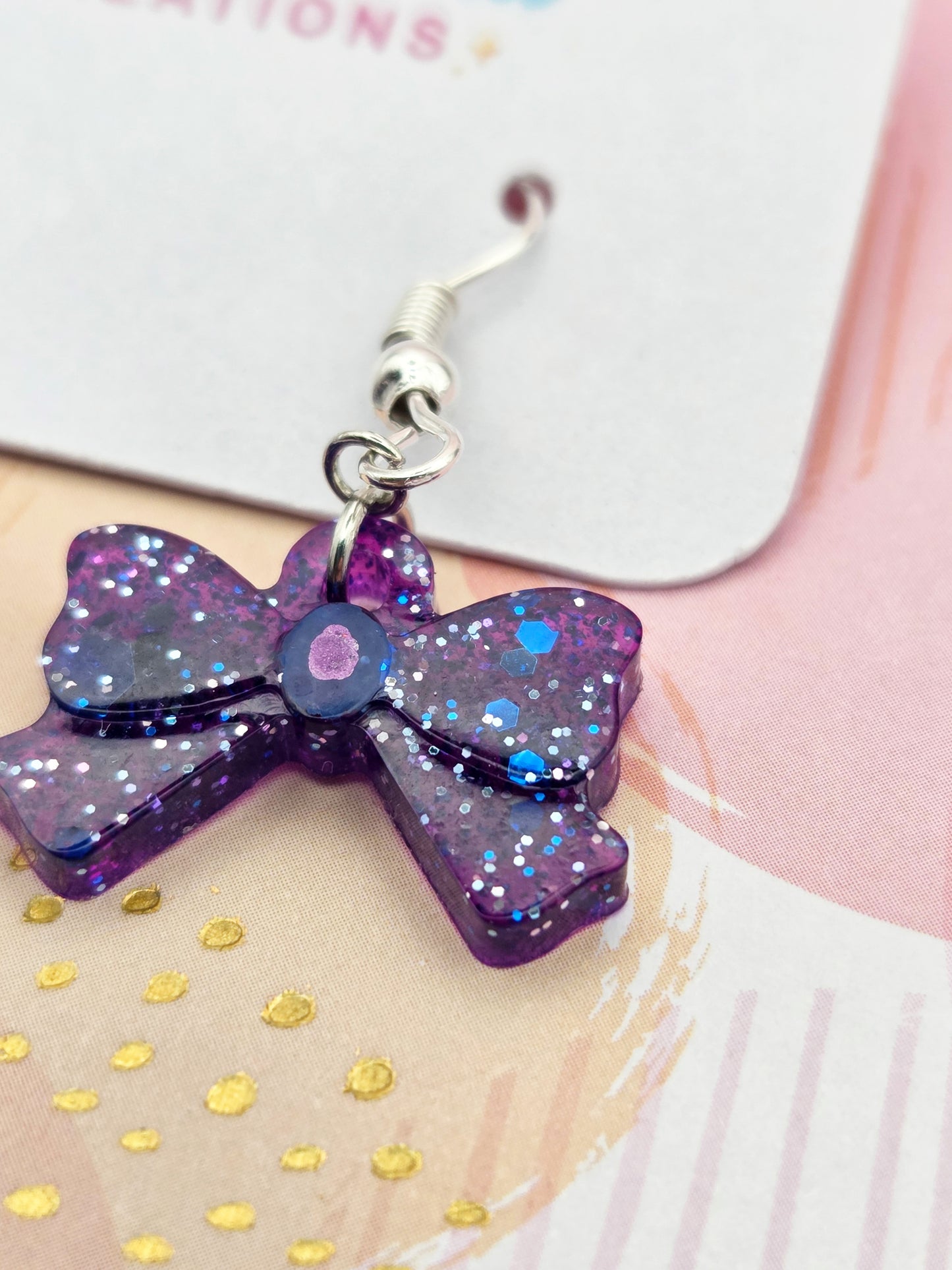 ✨ Handmade Glittery Purple Bow Earrings – Sparkly Statement Jewellery by Disco Ball Creations ✨