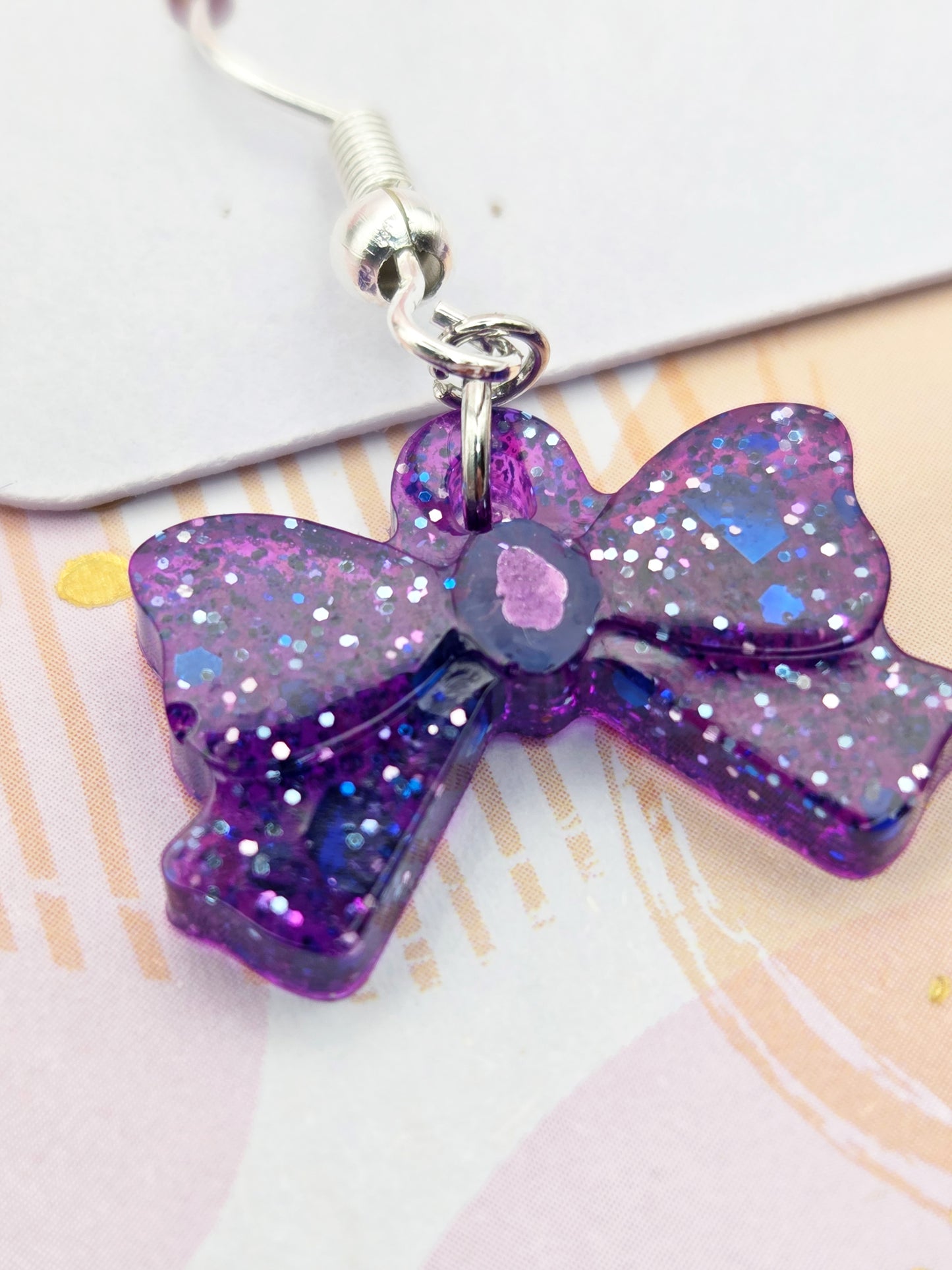 ✨ Handmade Glittery Purple Bow Earrings – Sparkly Statement Jewellery by Disco Ball Creations ✨
